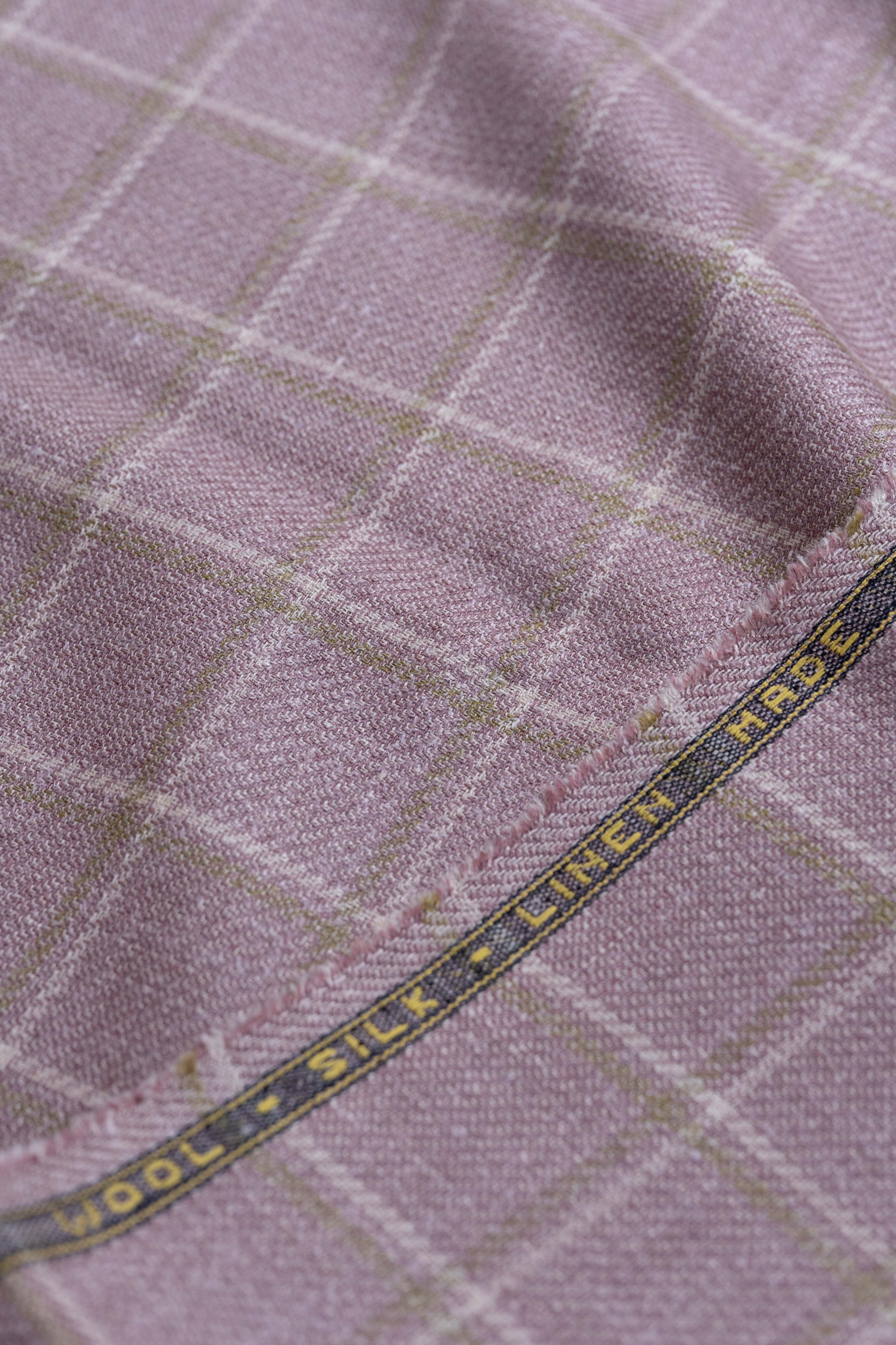 E.Thomas Wool Silk Linen Jacketing Fabric Pink Check