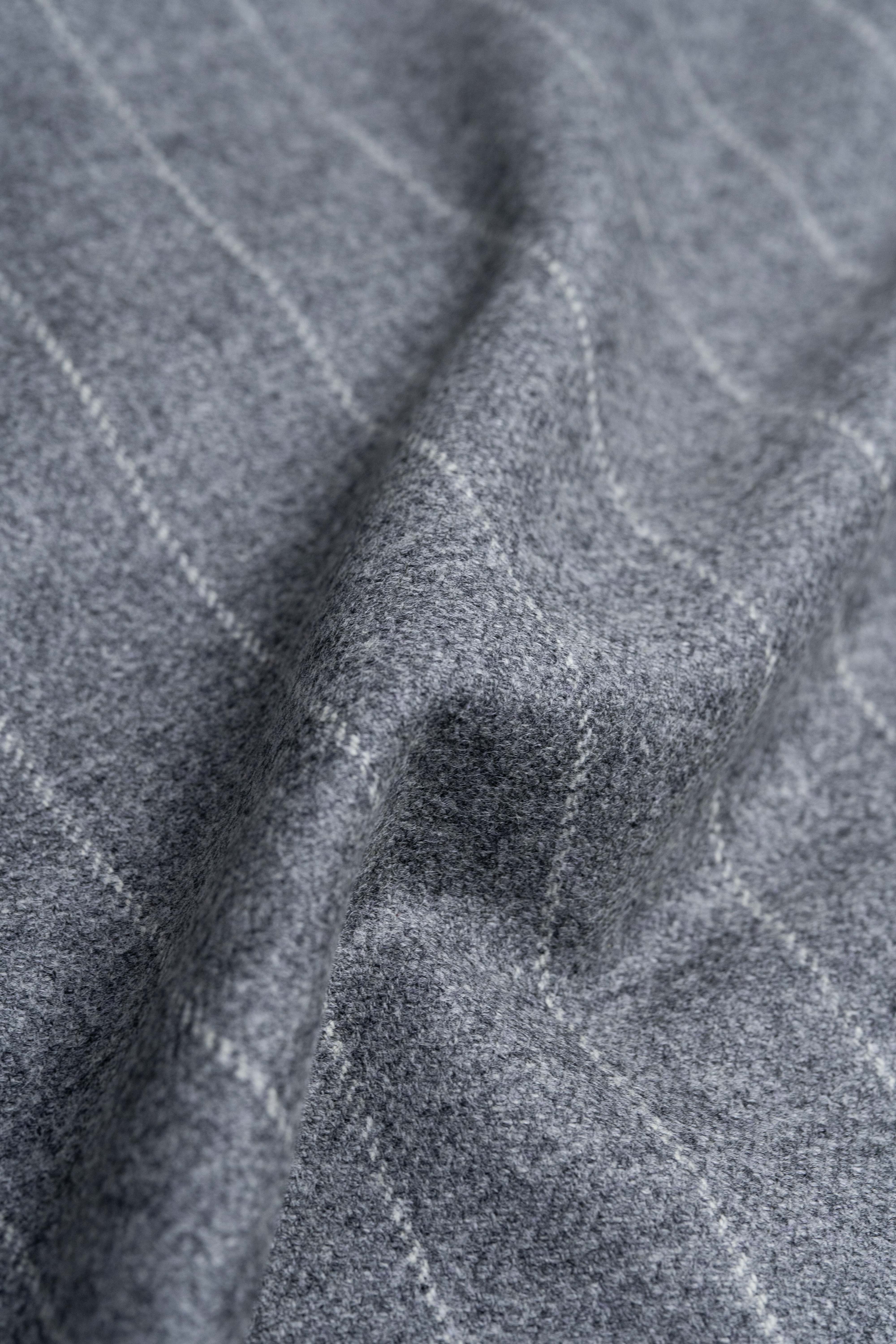 Marton Mills Grey Chalk Stripe Woollen Fabric For Jacketing - Yoo's Club