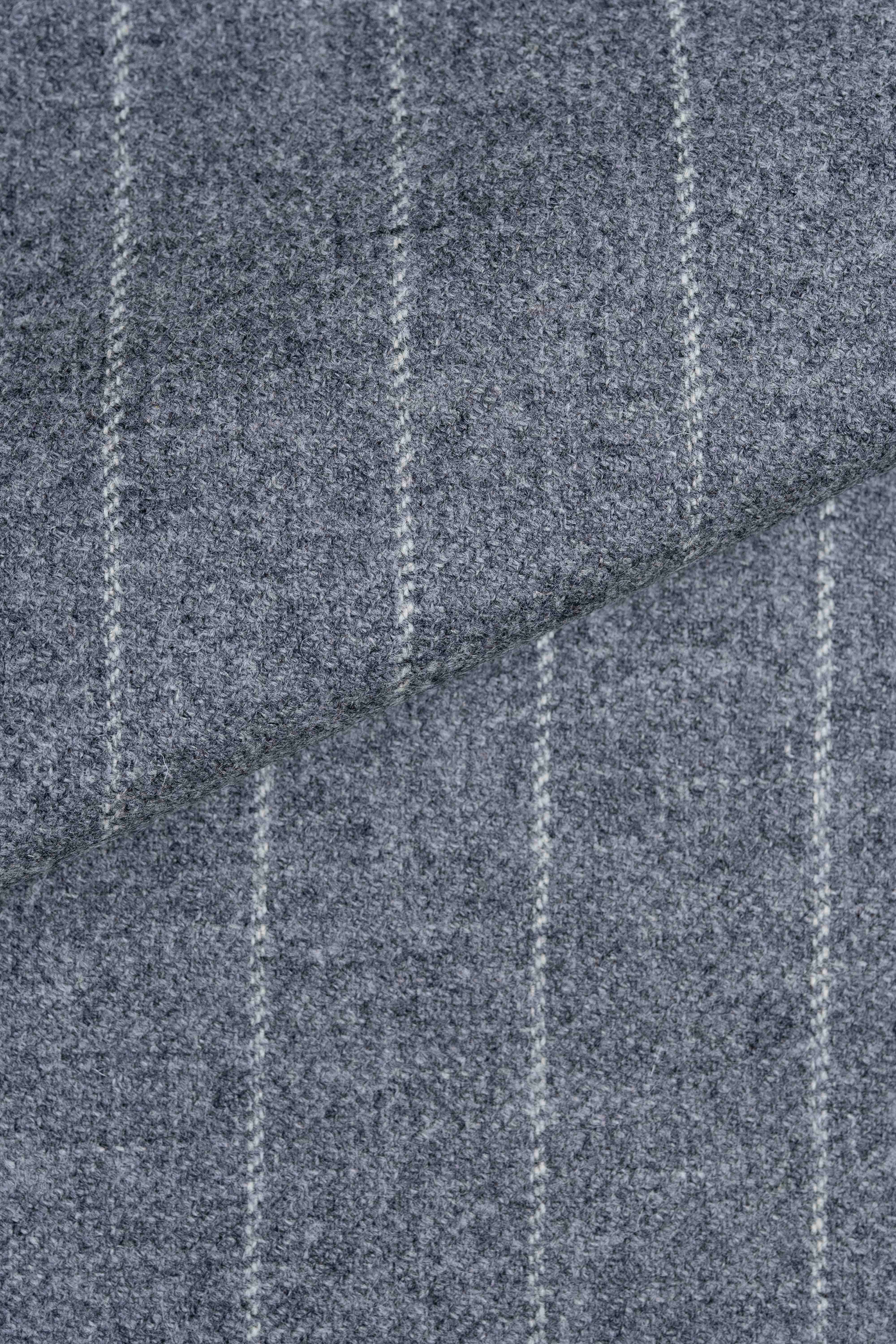Marton Mills Grey Chalk Stripe Woollen Fabric For Jacketing - Yoo's Club