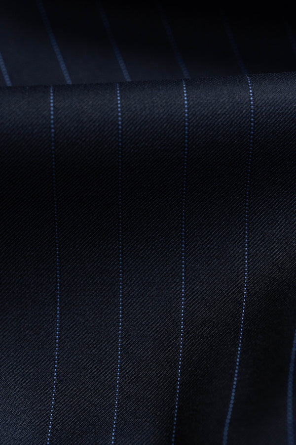 Midnight Blue Stripe Super 120's Merino Wool Fabric produced by Loro Piana-1.85 Meters