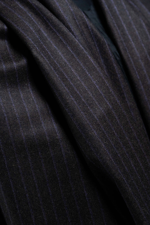 VBC Super 120s Dark Brown Flannel Suiting with Purple Stripe - 3.1 Meters