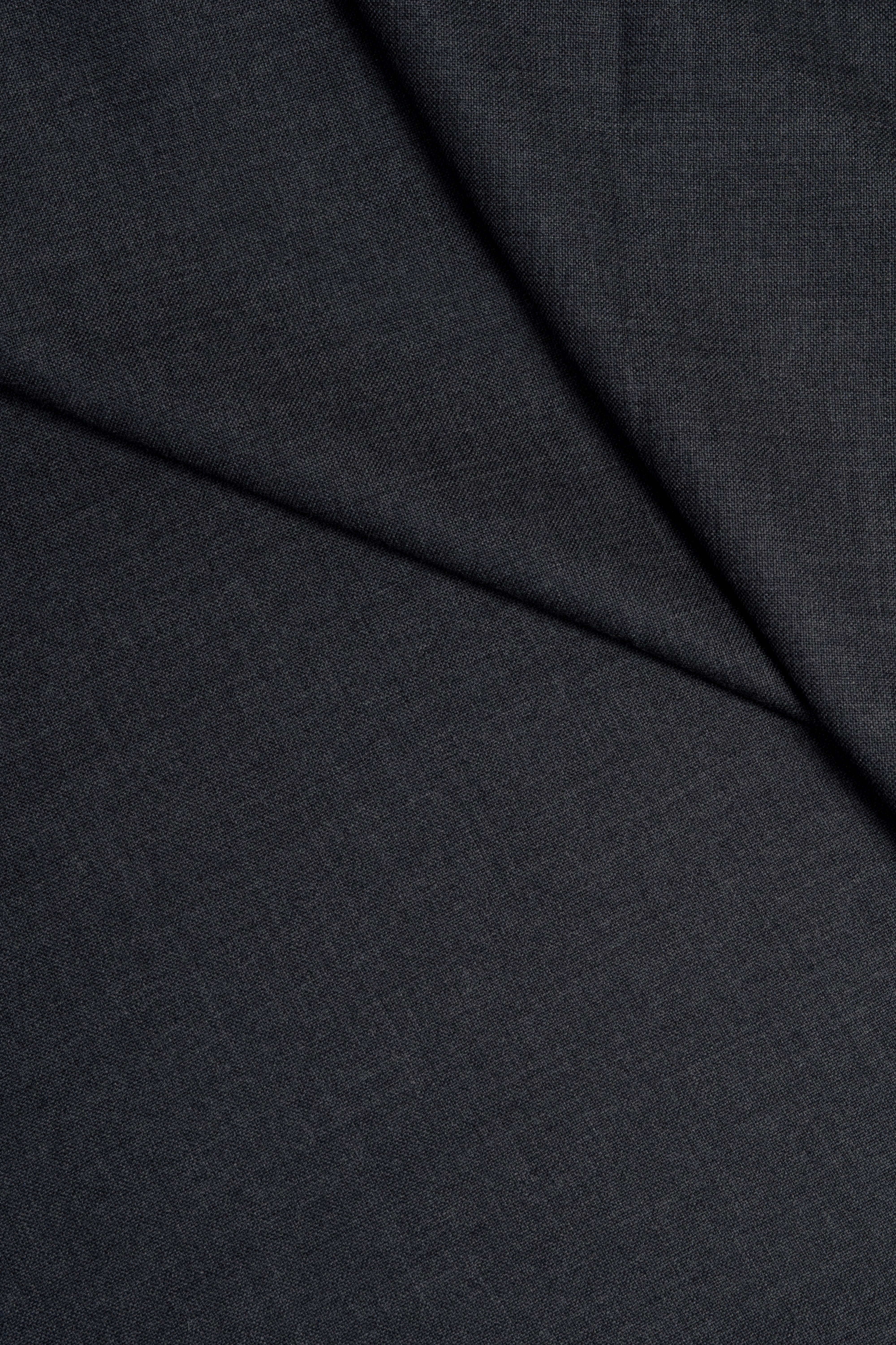 Groves & Lindley plain dark grey wool suit fabric showing texture and color, ideal for tailoring.