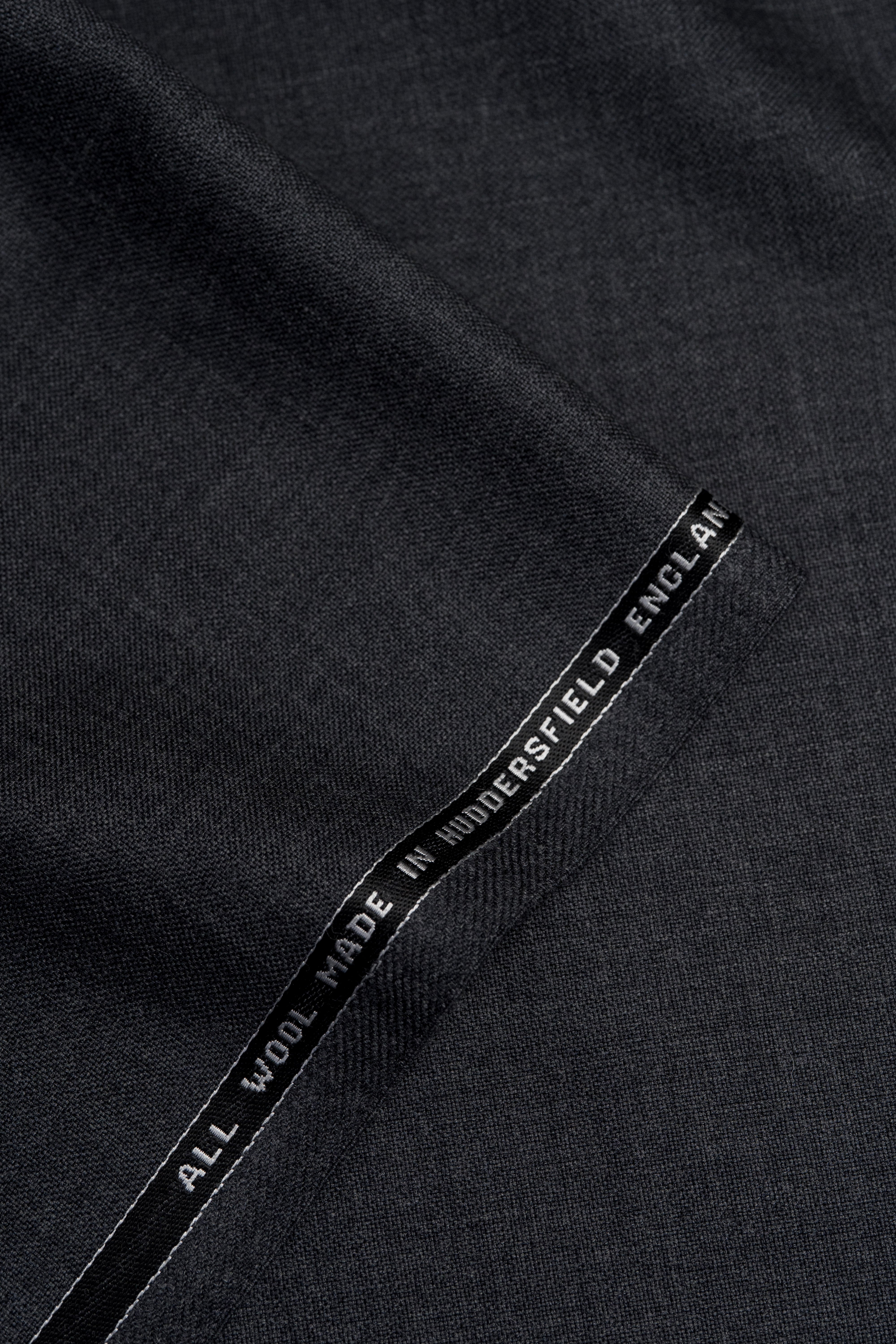 Groves & Lindley dark grey wool suit fabric showing texture and quality craftsmanship, 3 meters length.