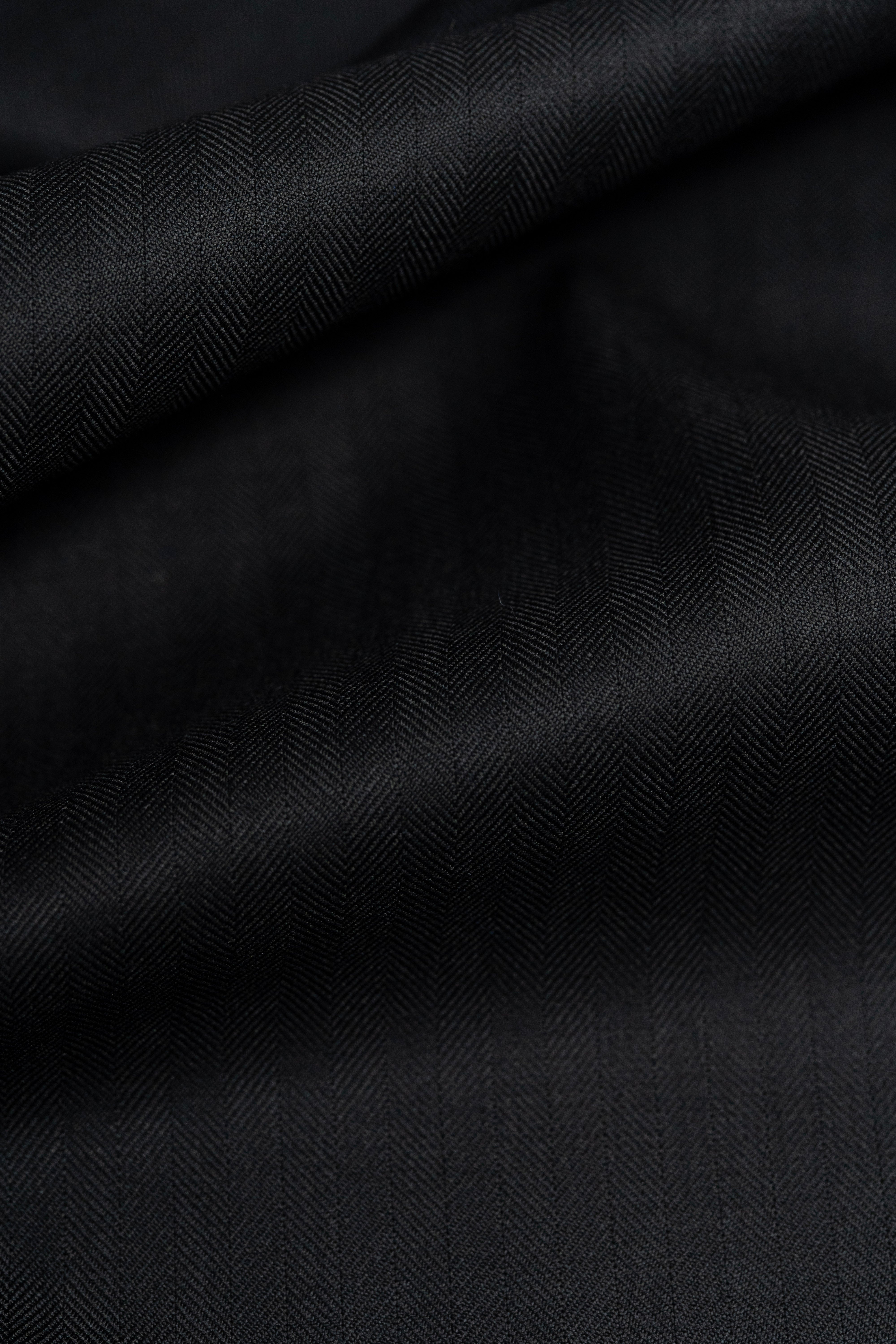 Barrington Black Herringbone Super 130s Wool Suit Fabric - 2.9 Meters