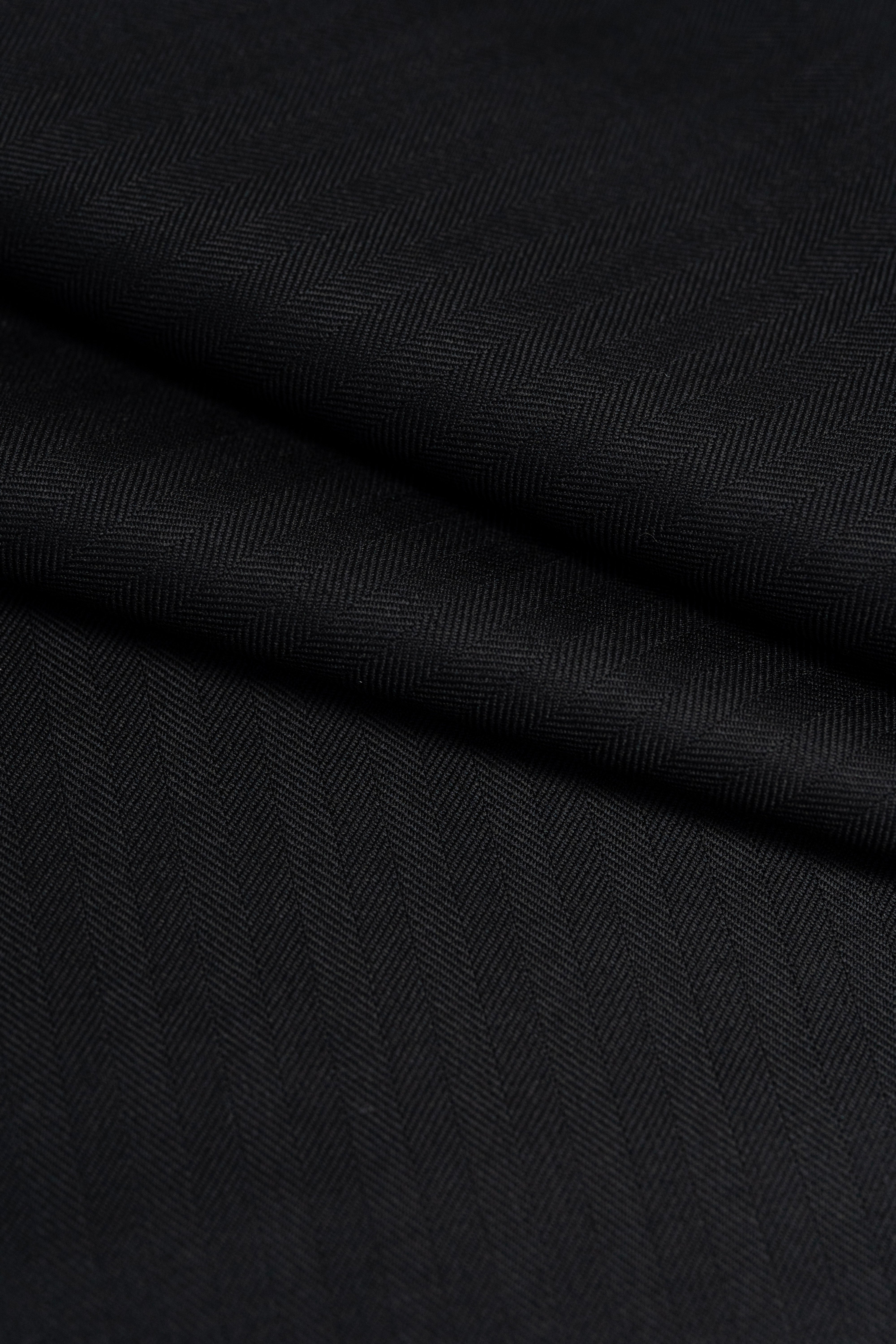 Barrington Black Herringbone Super 130s Wool Suit Fabric - 2.9 Meters