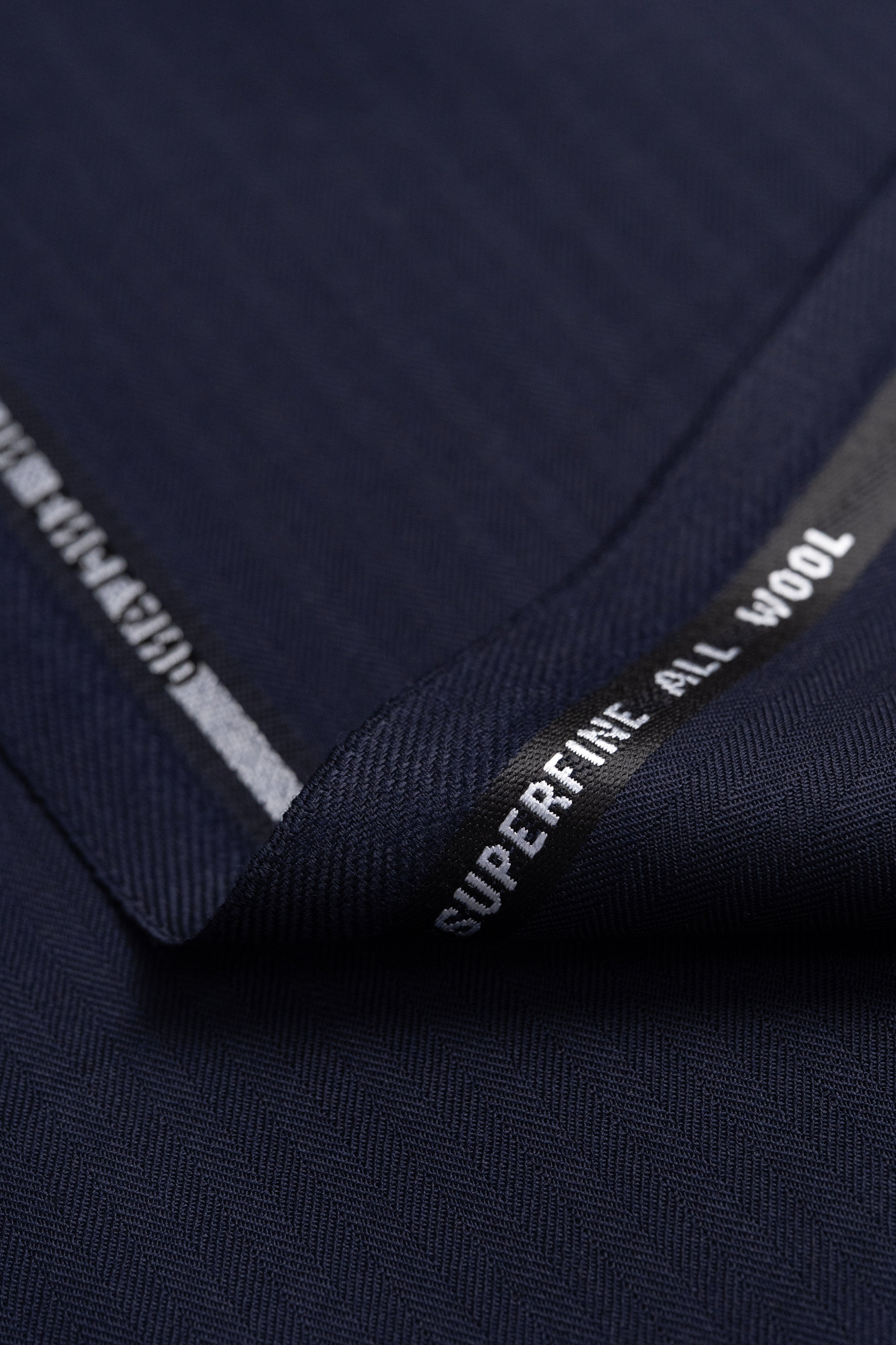 Barrington Navy Herringbone Worsted Wool Suit Fabric - 3.5 Meters