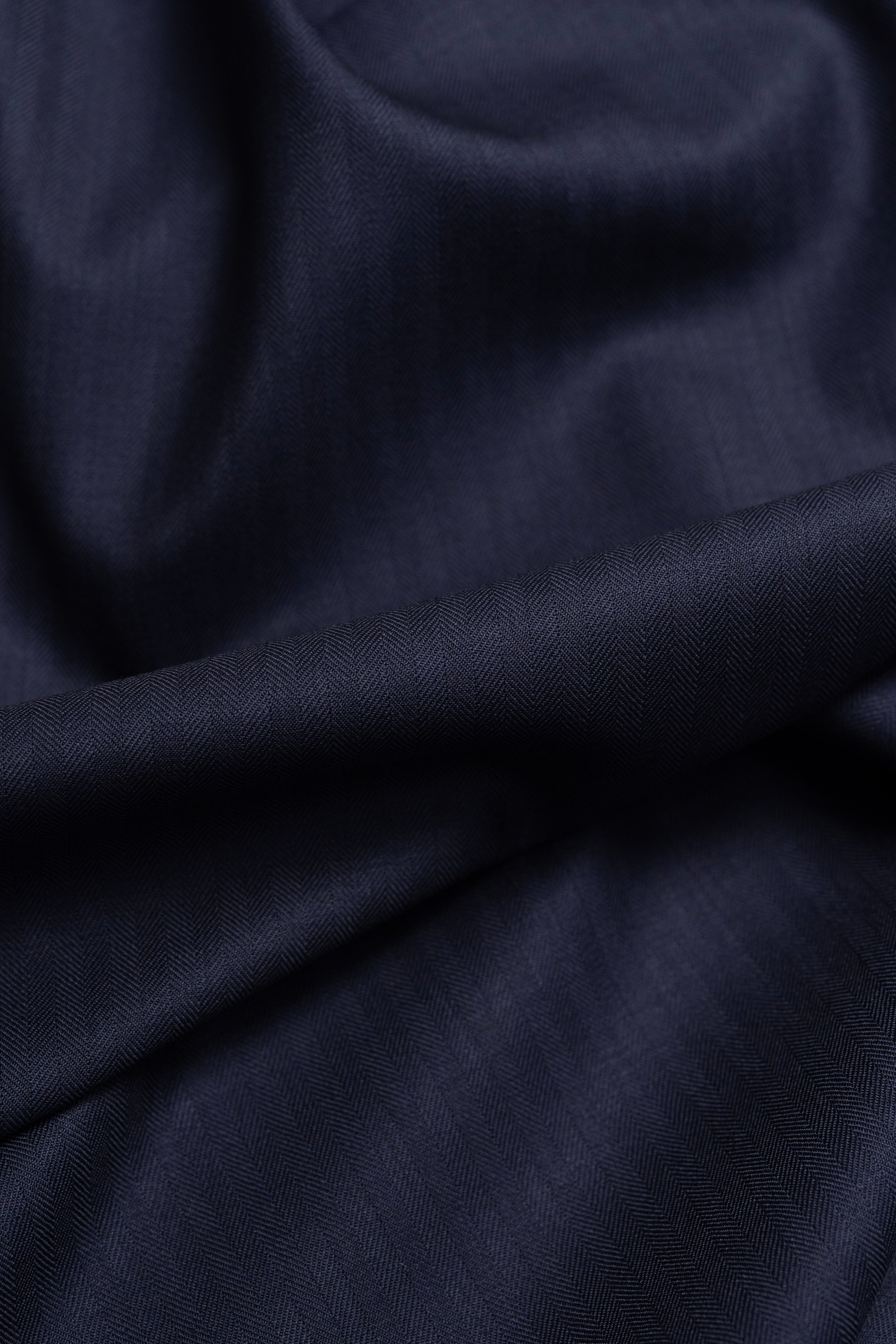 Barrington Navy Herringbone Worsted Wool Suit Fabric - 3.5 Meters