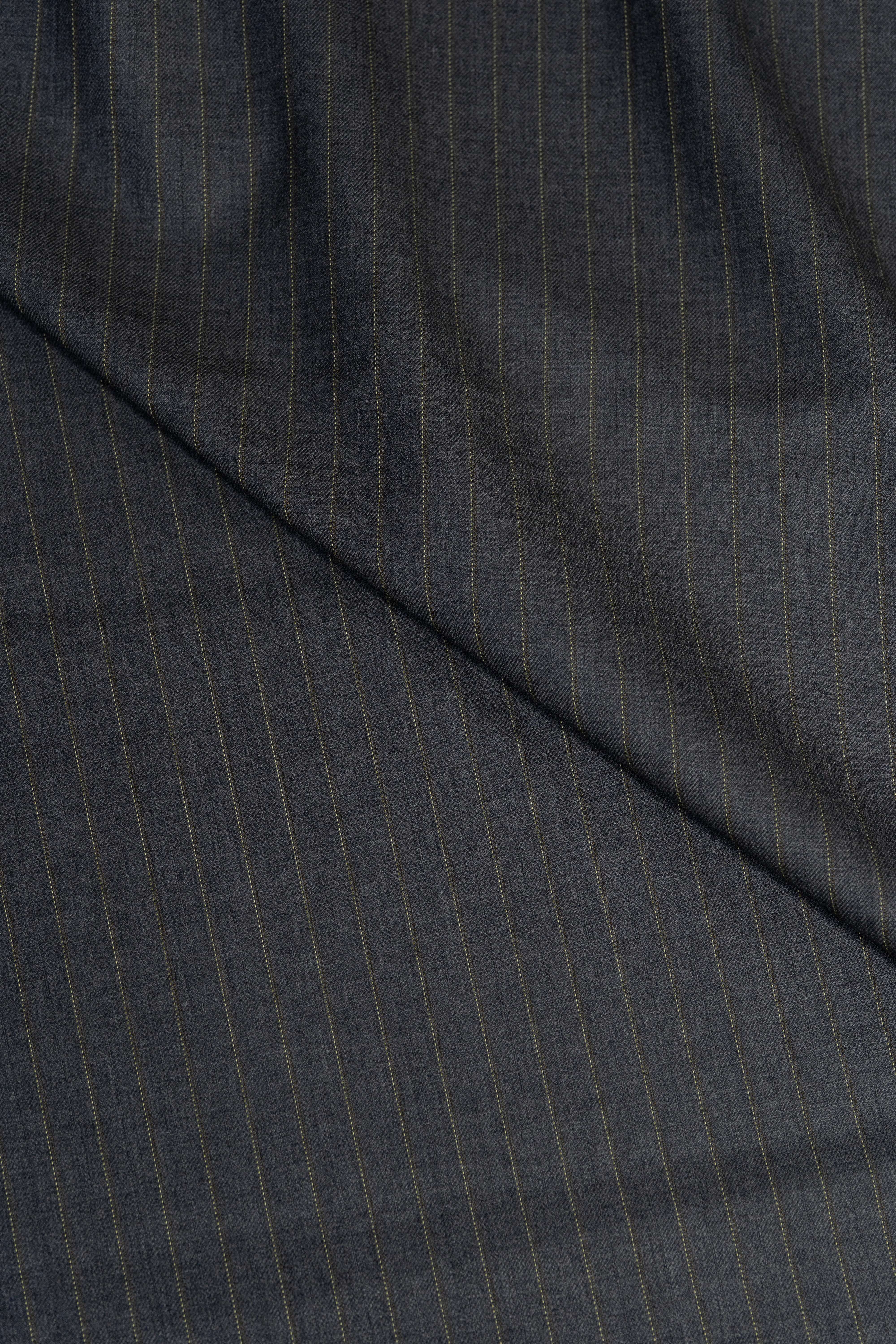 Barrington Grey Super Merino Wool Suiting With Yellow Stripe - 2.8 Meters, merino wool suiting fabric with yellow stripe.