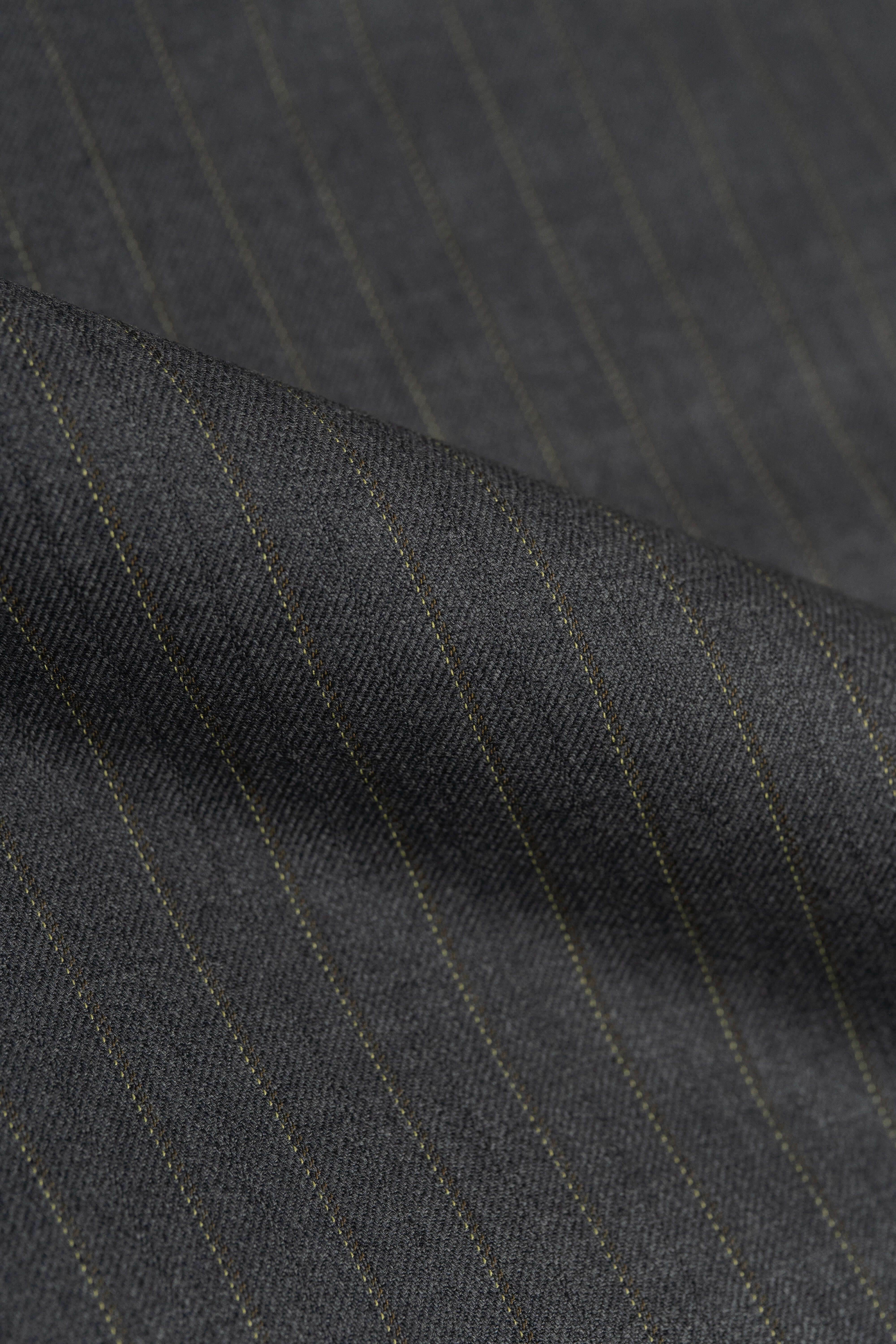 Barrington Grey Super Merino Wool Suiting With Yellow Stripe - 2.8 Meters, merino wool suiting fabric with yellow stripe.