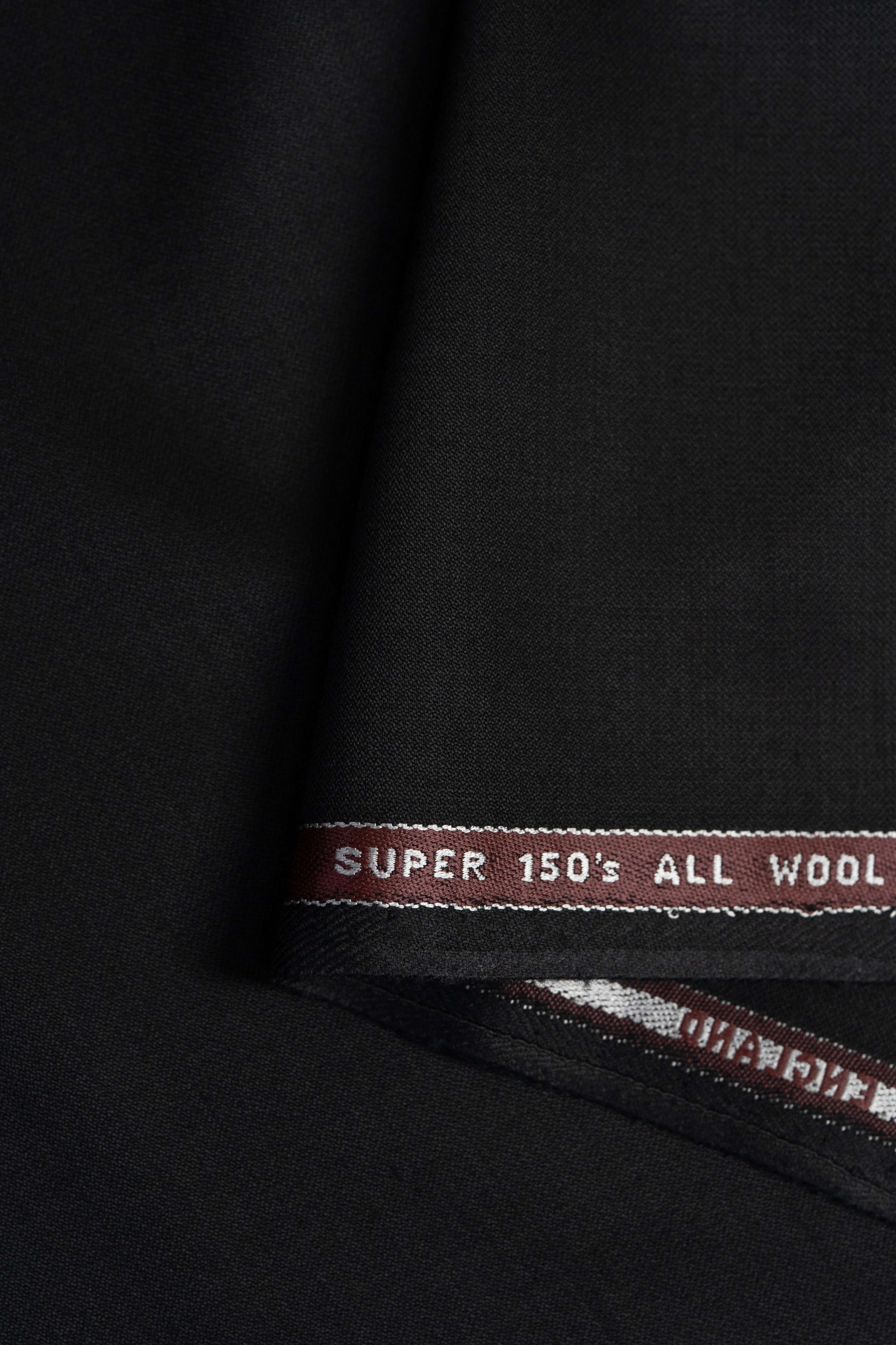 Barrington Black Plain Super 150s Wool Suiting (35029)- 1.9 Meters