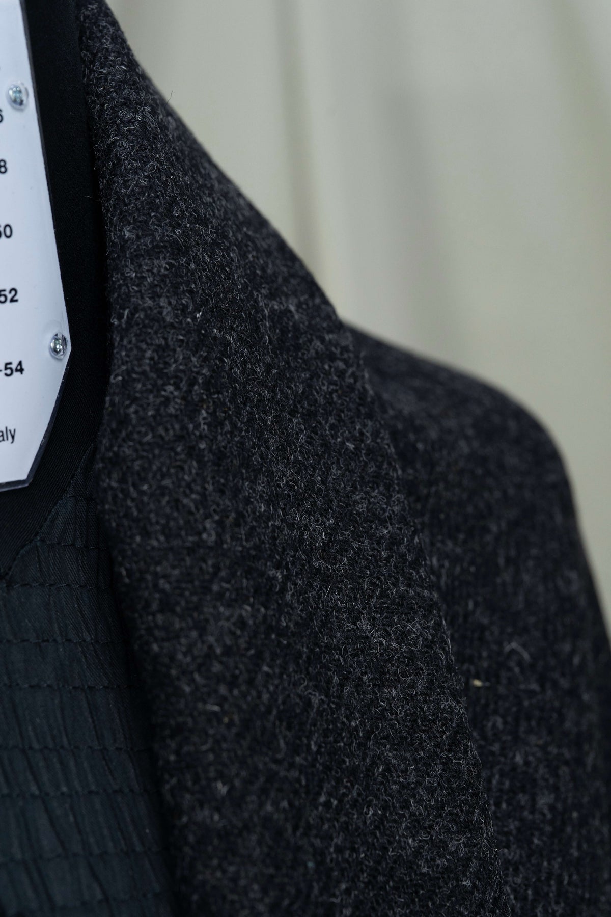 Dark Charcoal Heavy Woolen Fabric, showcasing British Red Stripe Wool Suit Fabric detail