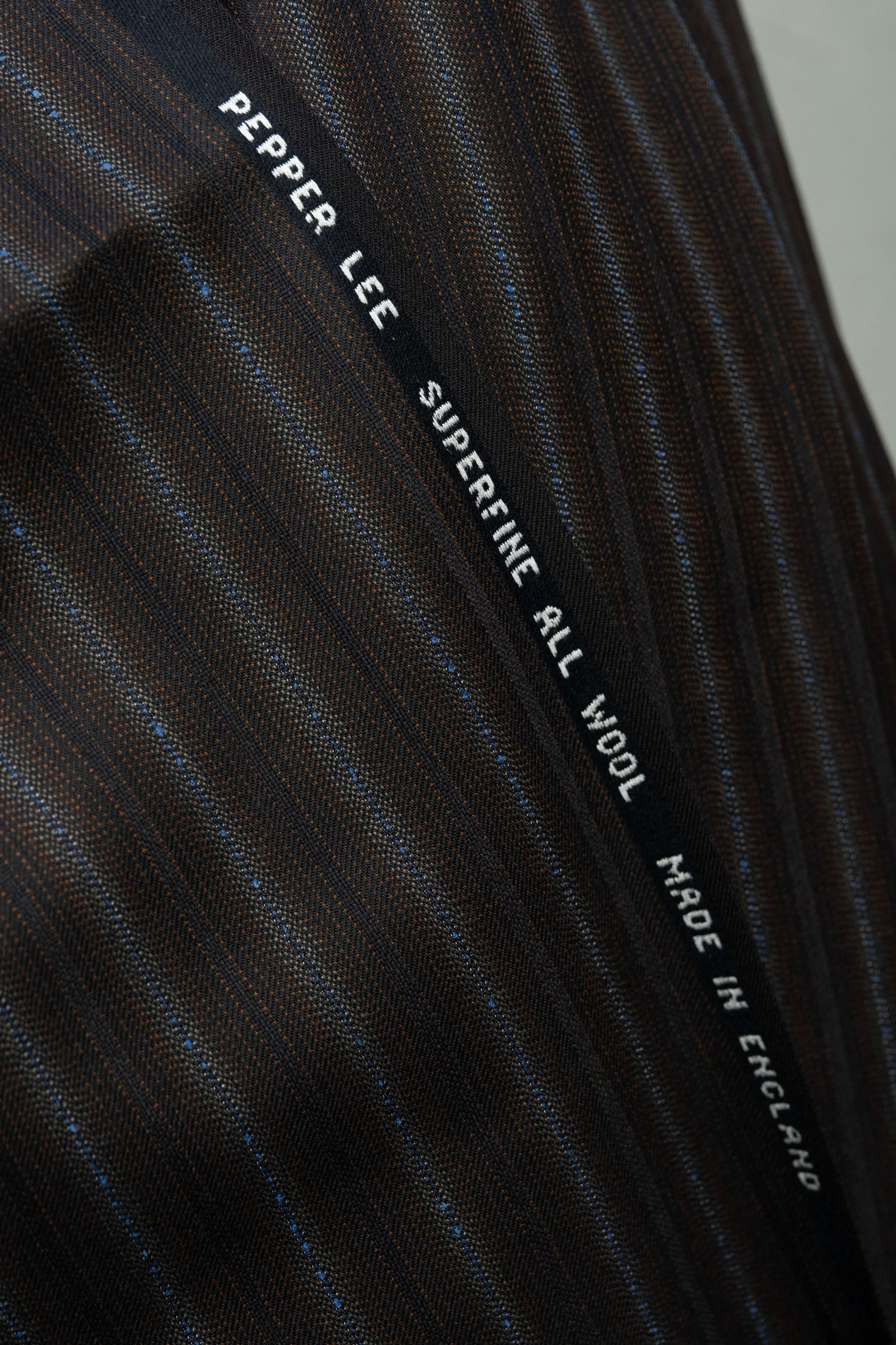 England Brown Fancy Stripe Wool Suiting - 3 Meters, showcasing brown stripe wool suiting fabric with a luxurious design.