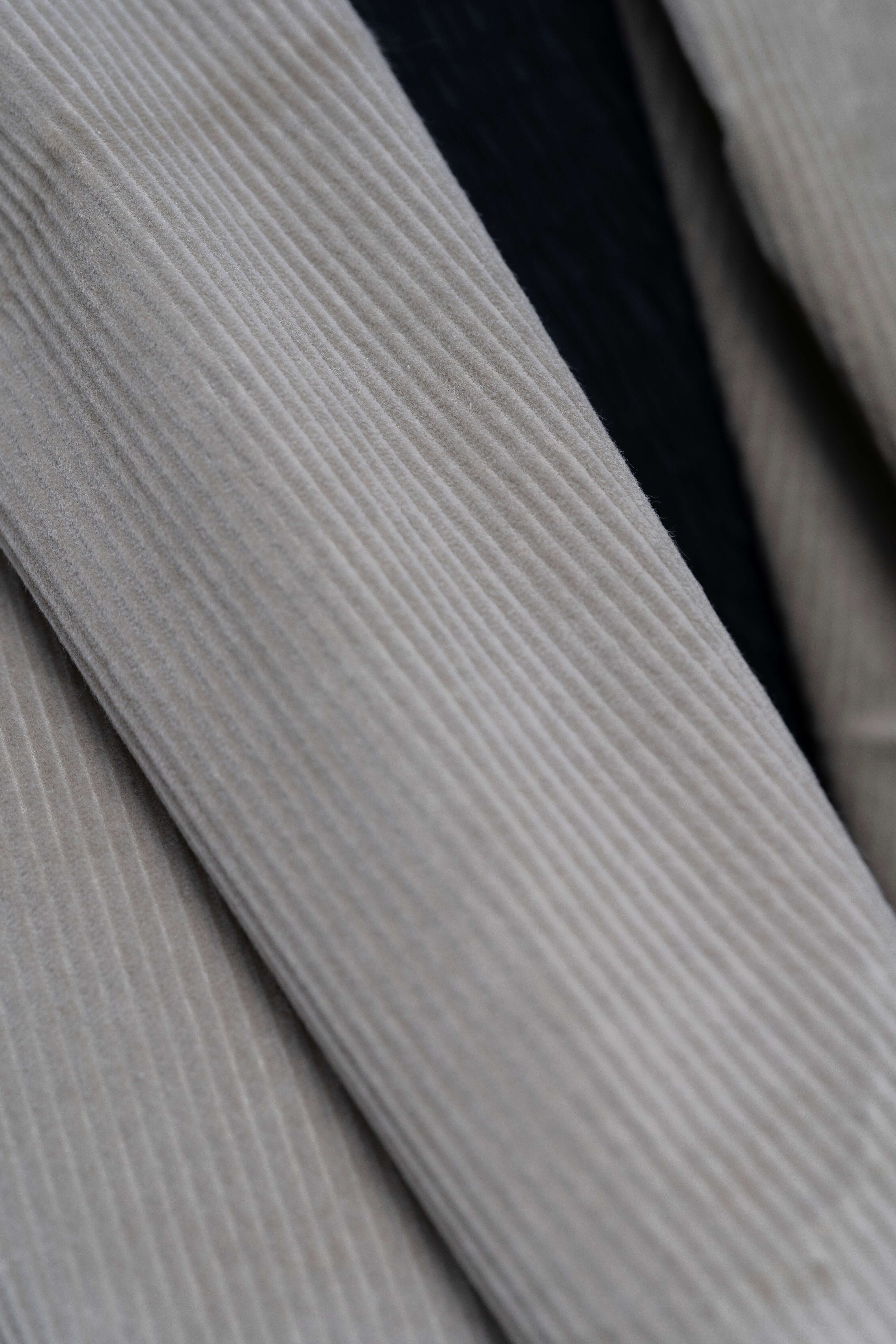 Close-up of PONTOGLIO 1883 cotton cashmere corduroy suiting fabric, showcasing its soft texture and fine corduroy detail.