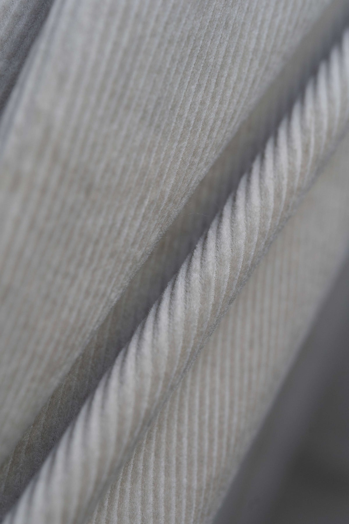 Close-up of PONTOGLIO 1883 cotton cashmere corduroy suiting fabric, showcasing its soft texture and fine ribbed design.
