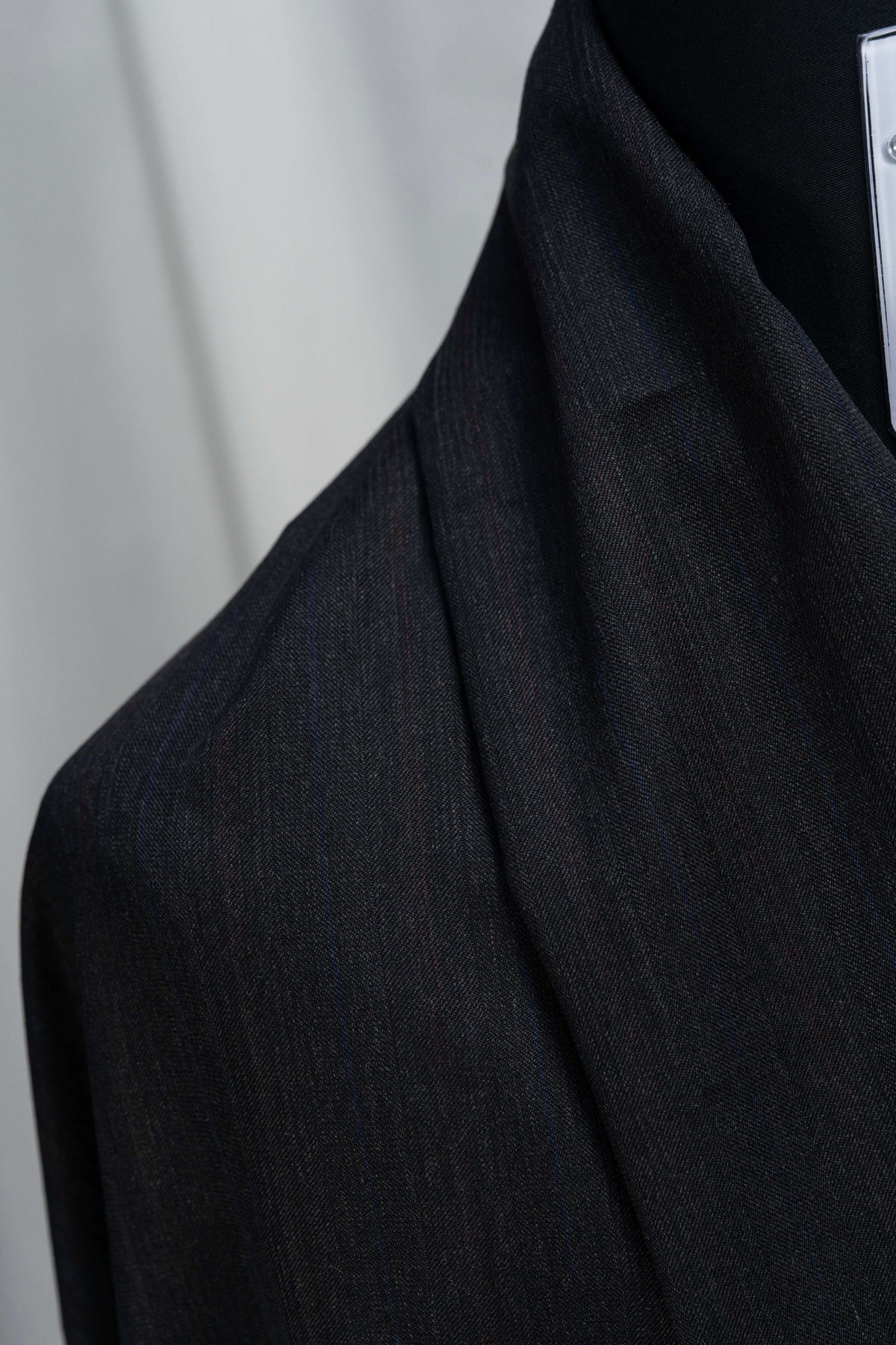 Dark Charcoal Super 120s with Blue & Red Stripe Suiting Fabric 