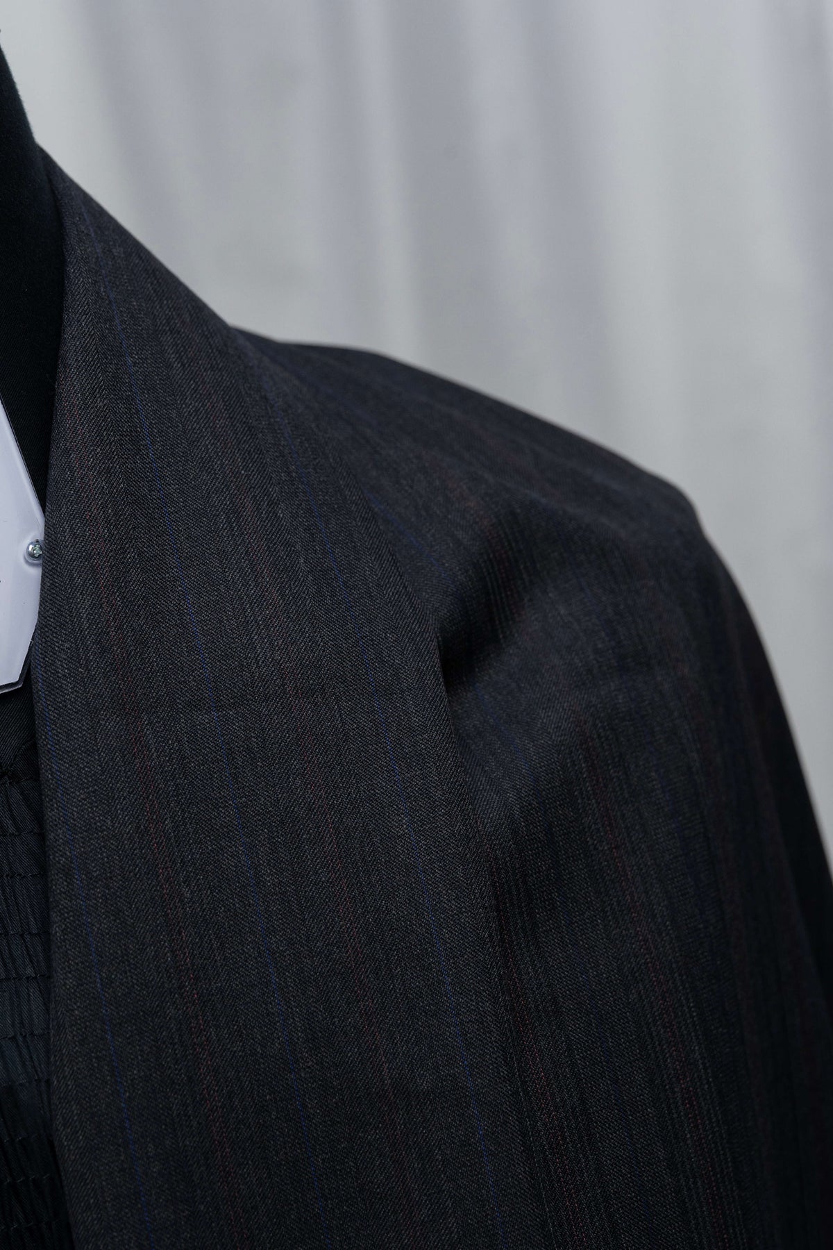 Dark Charcoal Super 120s with Blue & Red Stripe Suiting Fabric 