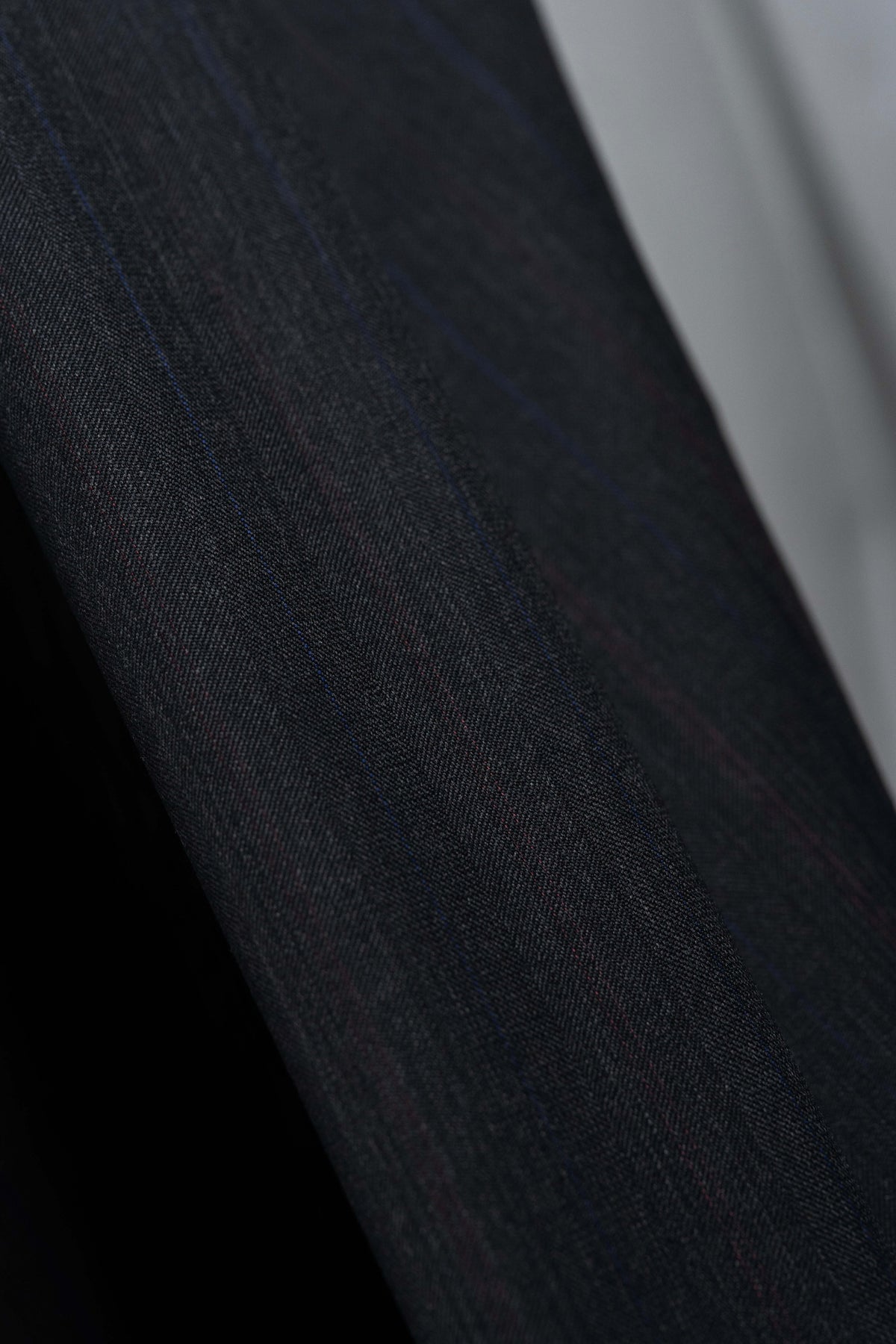 Dark Charcoal Super 120s with Blue & Red Stripe Suiting Fabric 