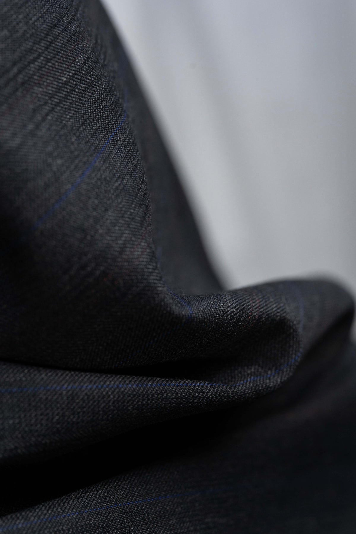 Dark Charcoal Super 120s with Blue & Red Stripe Suiting Fabric 