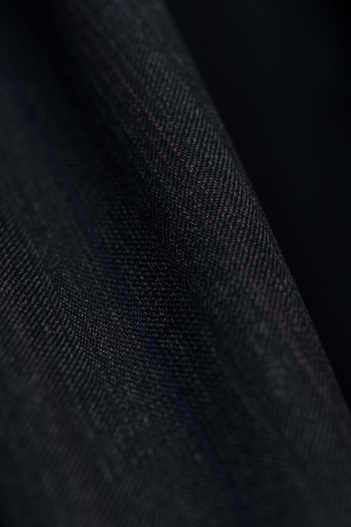 Dark Charcoal Super 120s with Blue & Red Stripe Suiting Fabric 