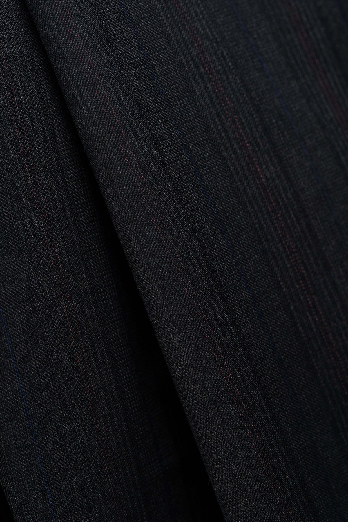 Dark Charcoal Super 120s with Blue & Red Stripe Suiting Fabric 