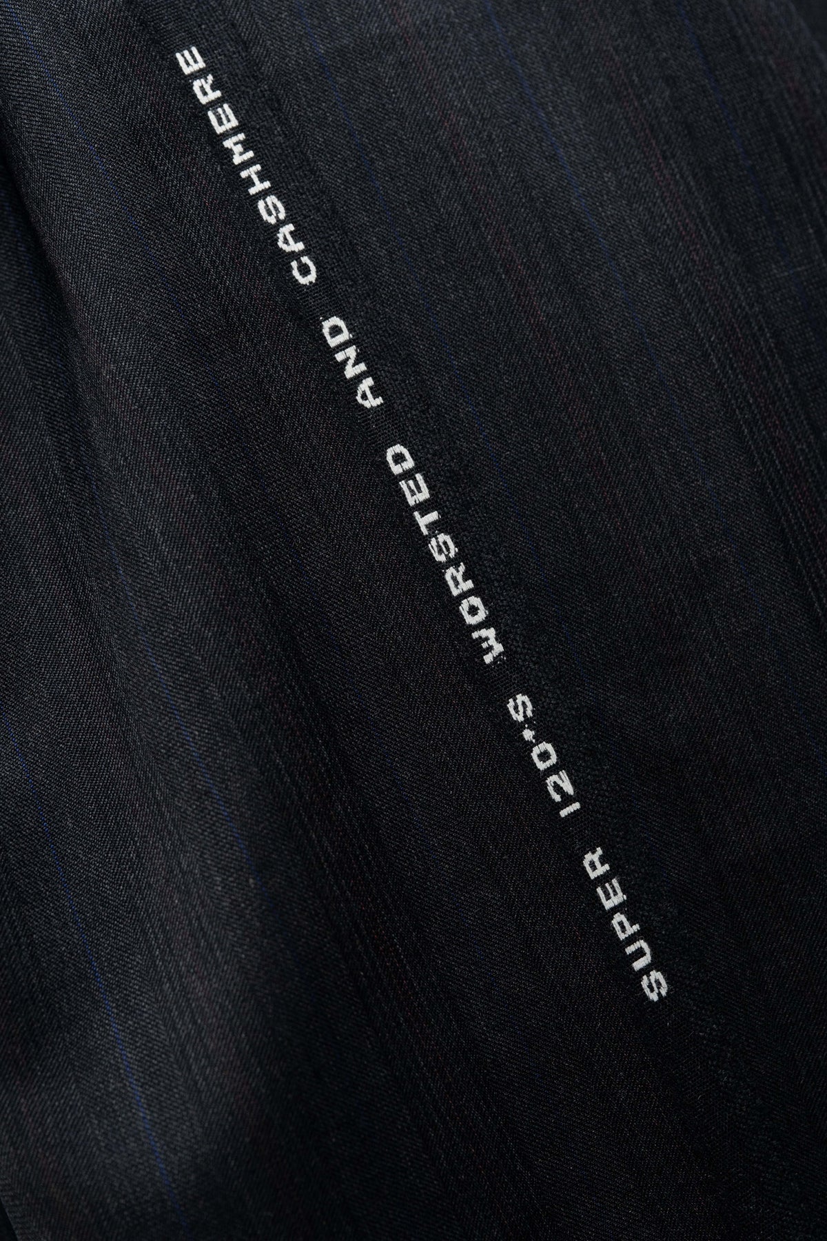 Dark Charcoal Super 120s with Blue & Red Stripe Suiting Fabric 