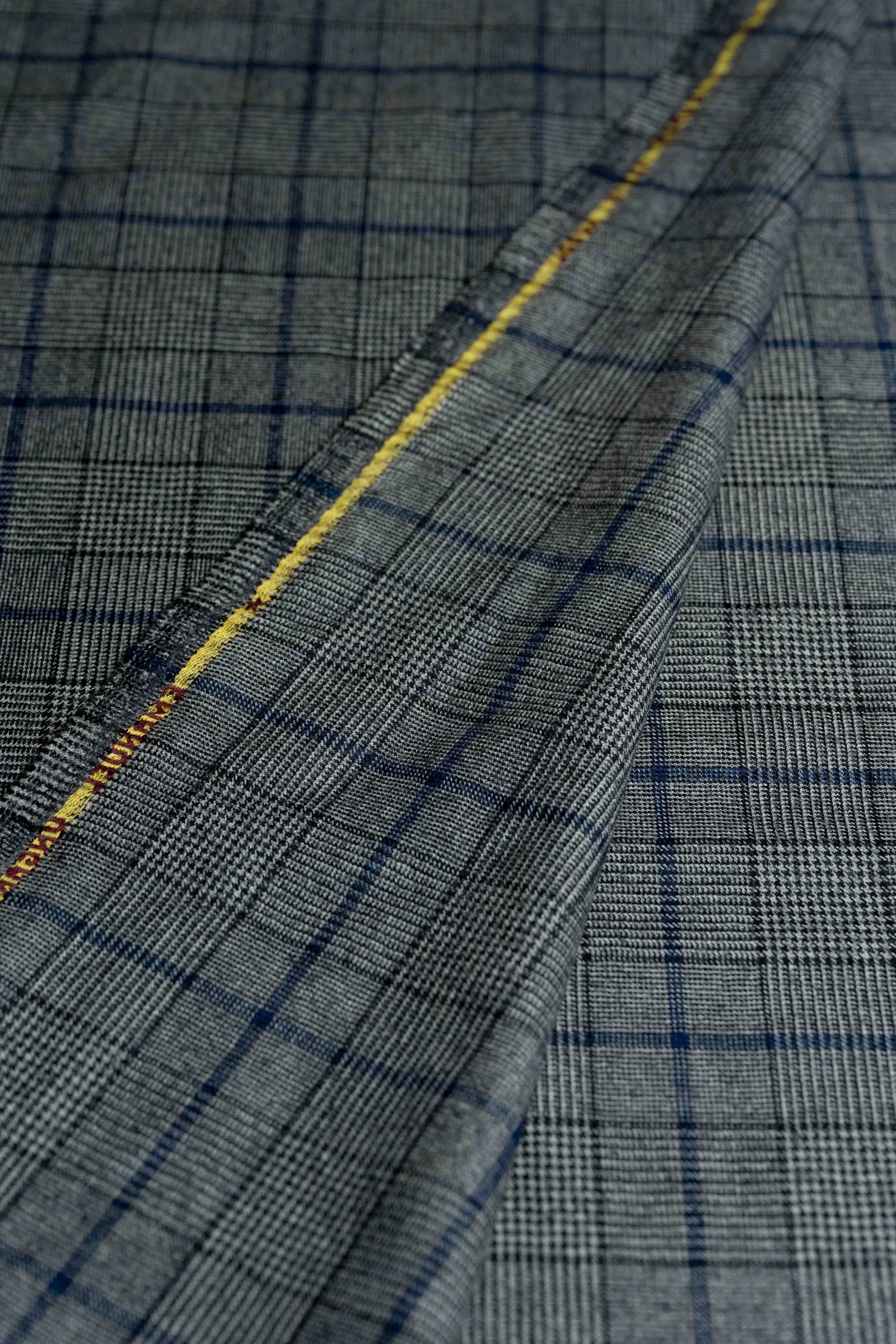Fratelli Tallia Di Delfino Blue Glen Plaid 130's Flannel fabric showcasing intricate patterns.