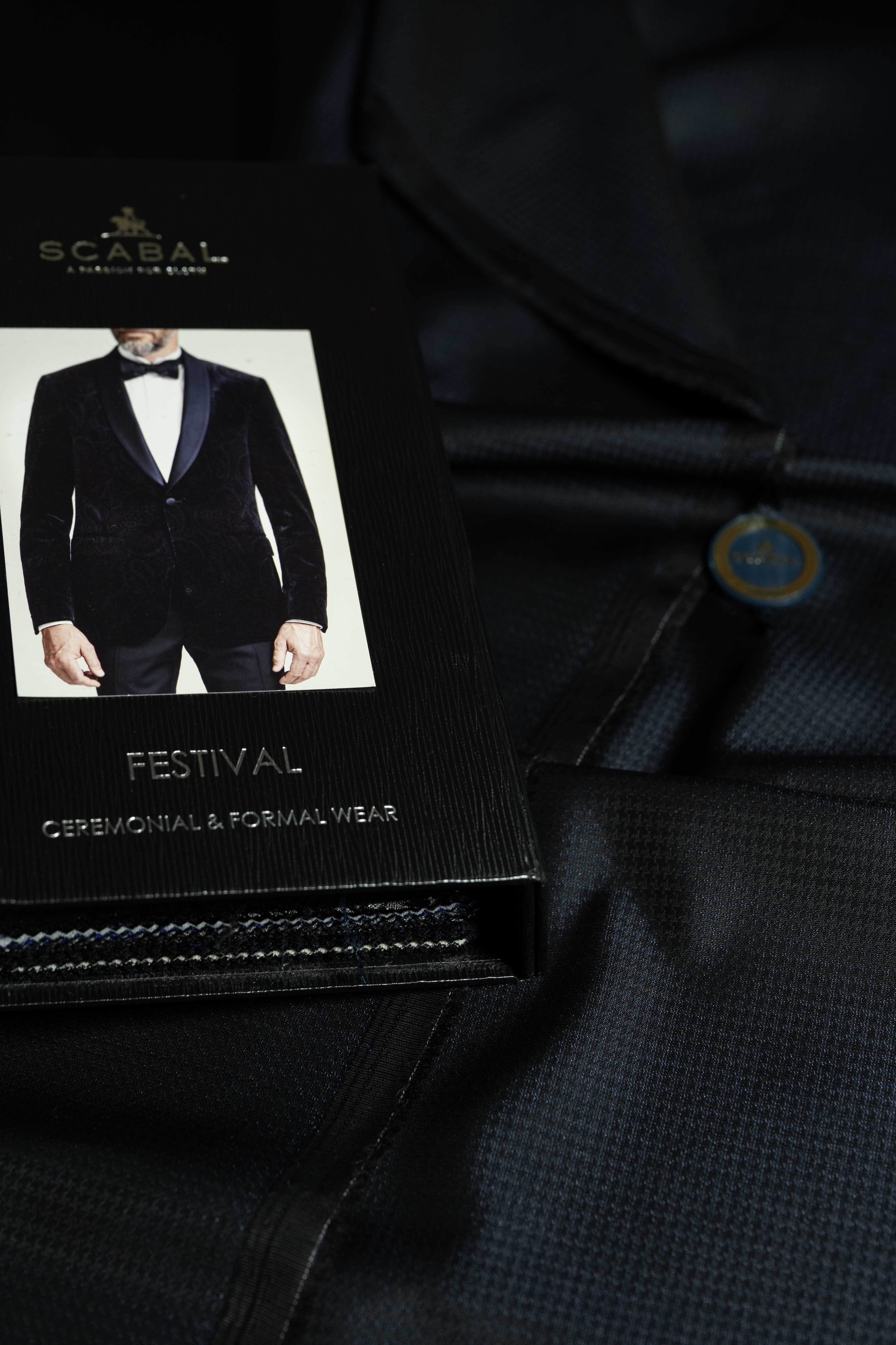 Scabal Dark Navy Festival Collection Wool & Polyester fabric for ceremonial and formal wear.