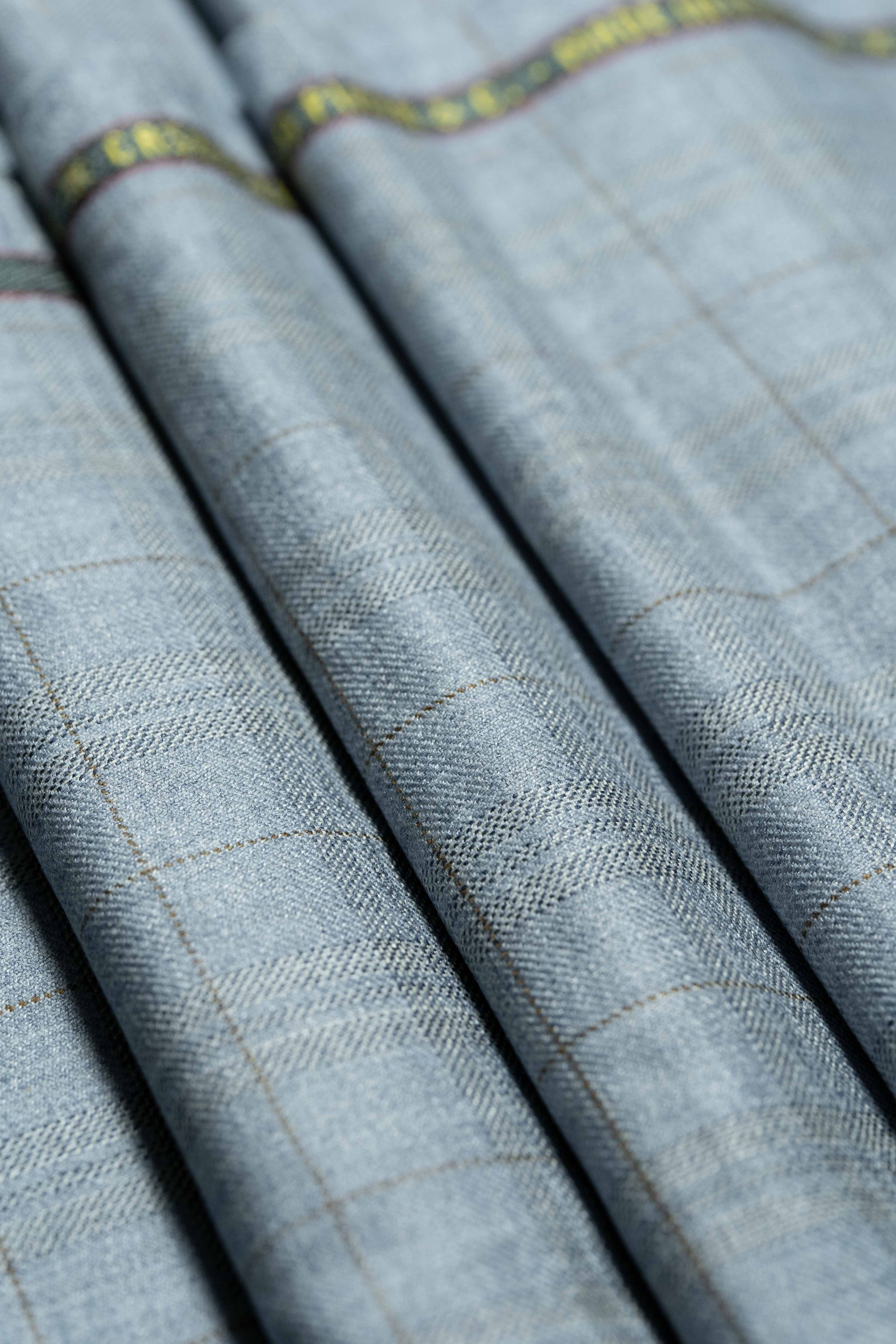 Loro Piana Light Blue Cashmere Silk Jacket Fabric showcasing luxurious textile detail.