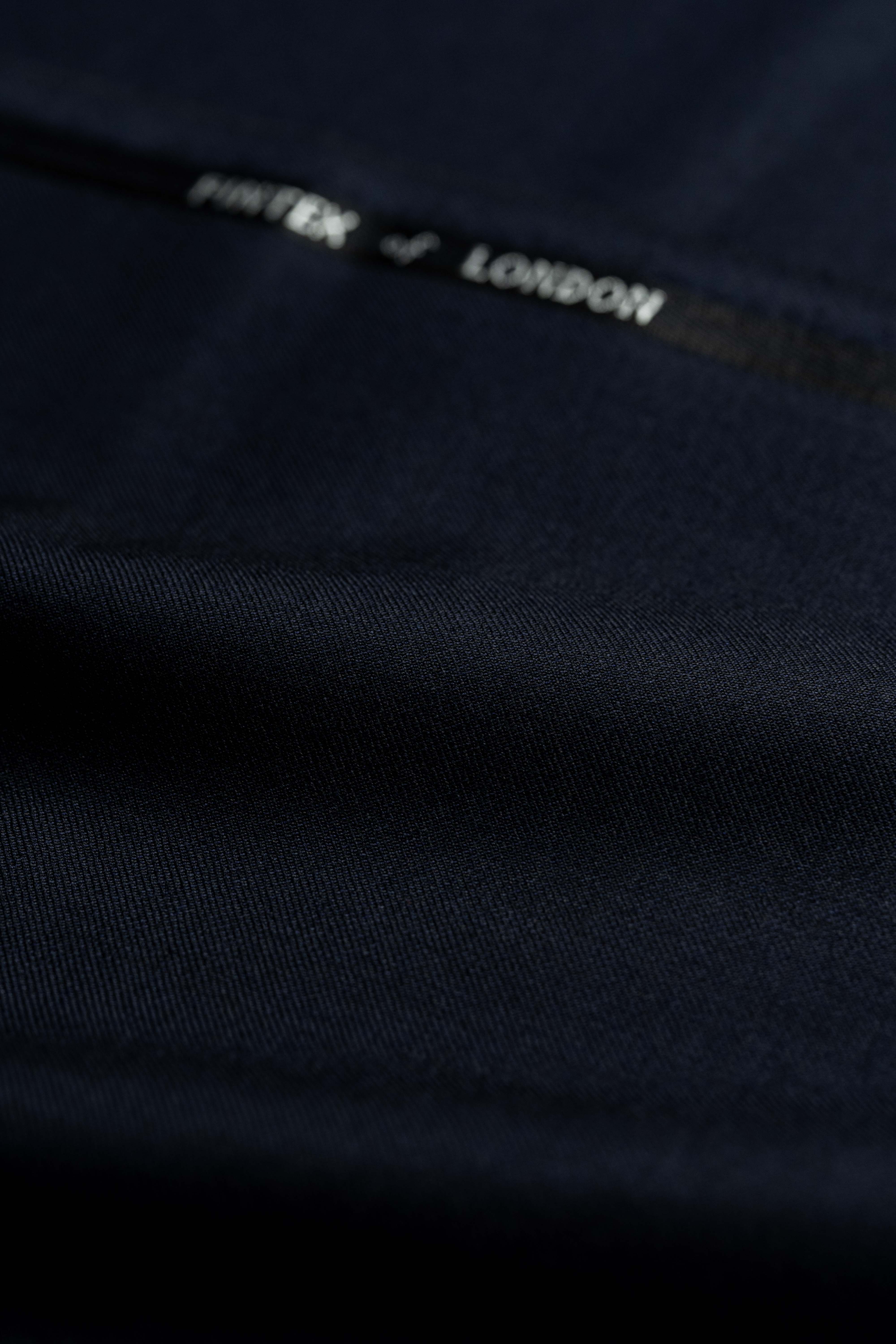 Fintex of London Midnight Navy wool suit fabric close-up showcasing texture and quality