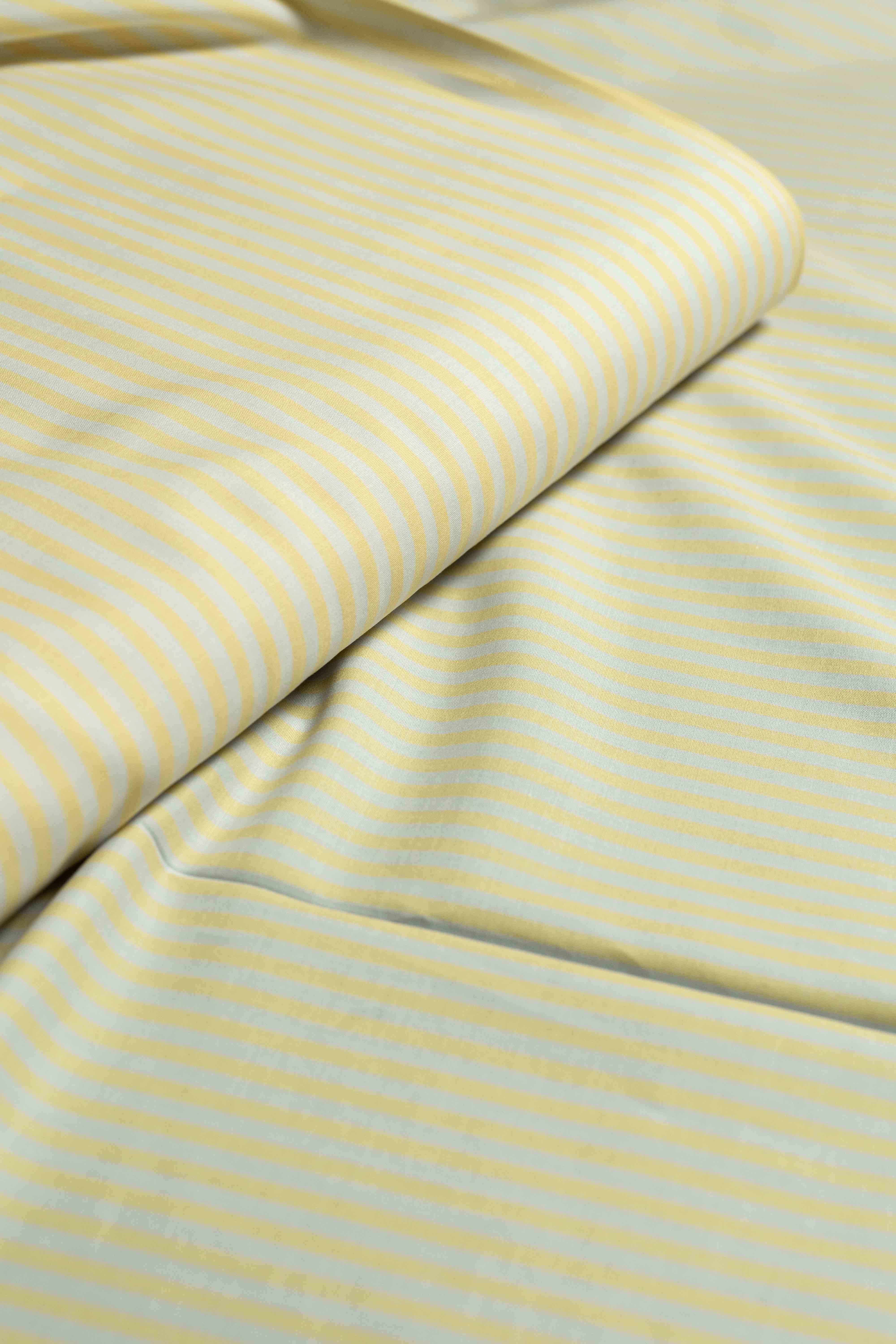 Carlo Riva Yellow Stripe Shirt Fabric, featuring a 90cm width and a stylish yellow and white striped pattern.