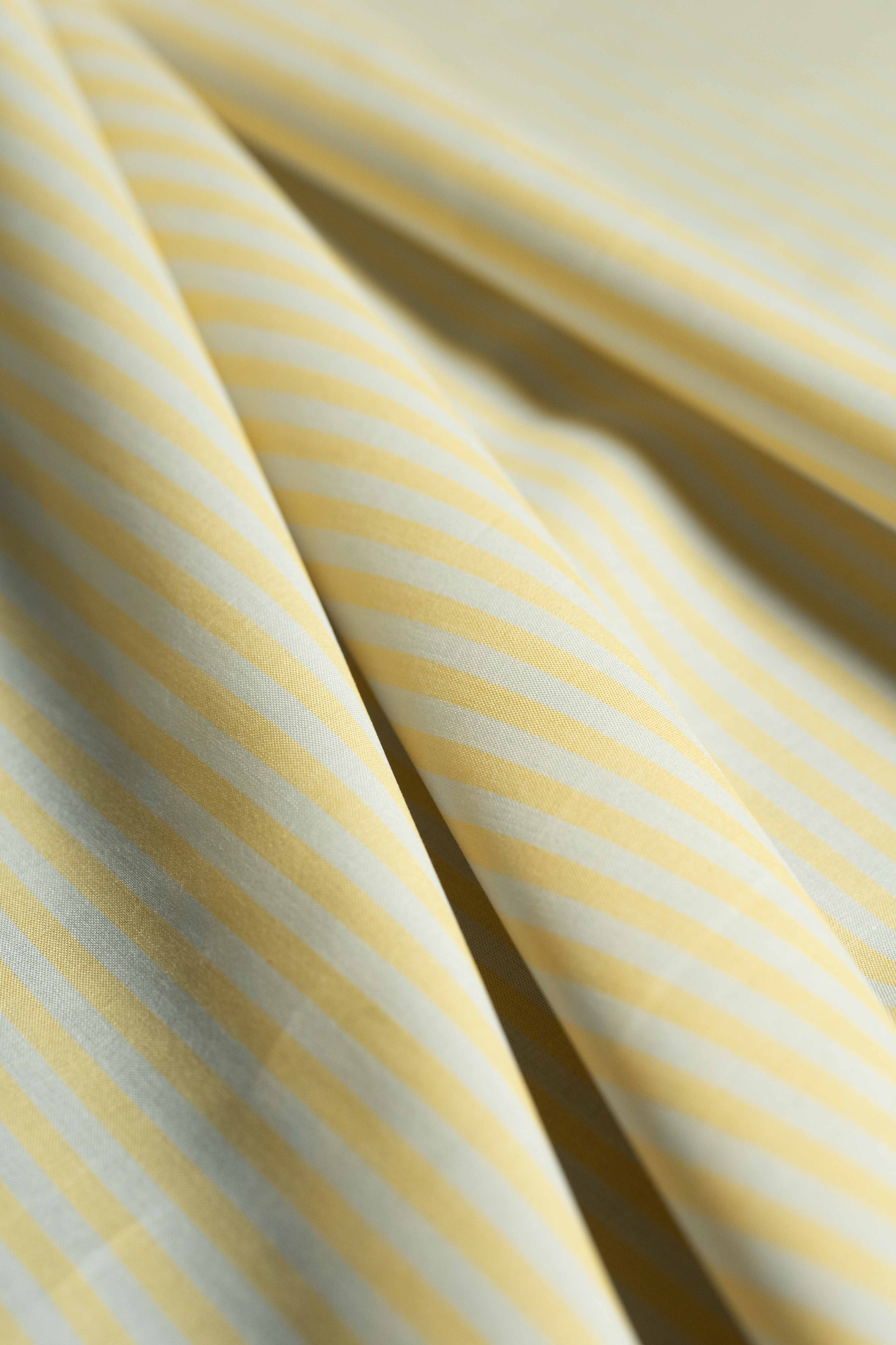Carlo Riva Yellow Stripe Shirt Fabric with 90cm width, showcasing soft yellow and white stripes.