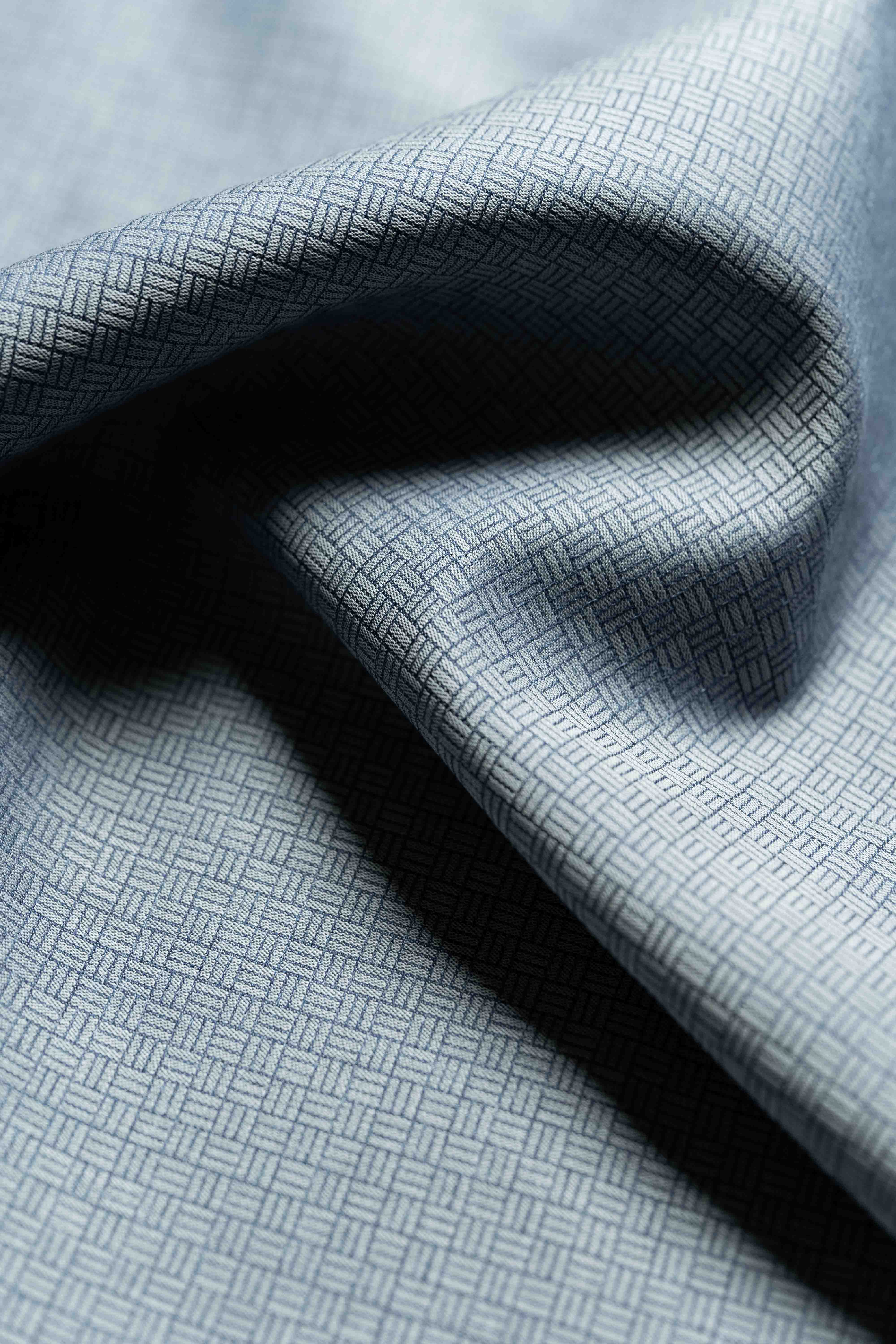 Carlo Riva navy geometric shirt fabric with a unique texture, width 90cm, perfect for stylish clothing and accessories.