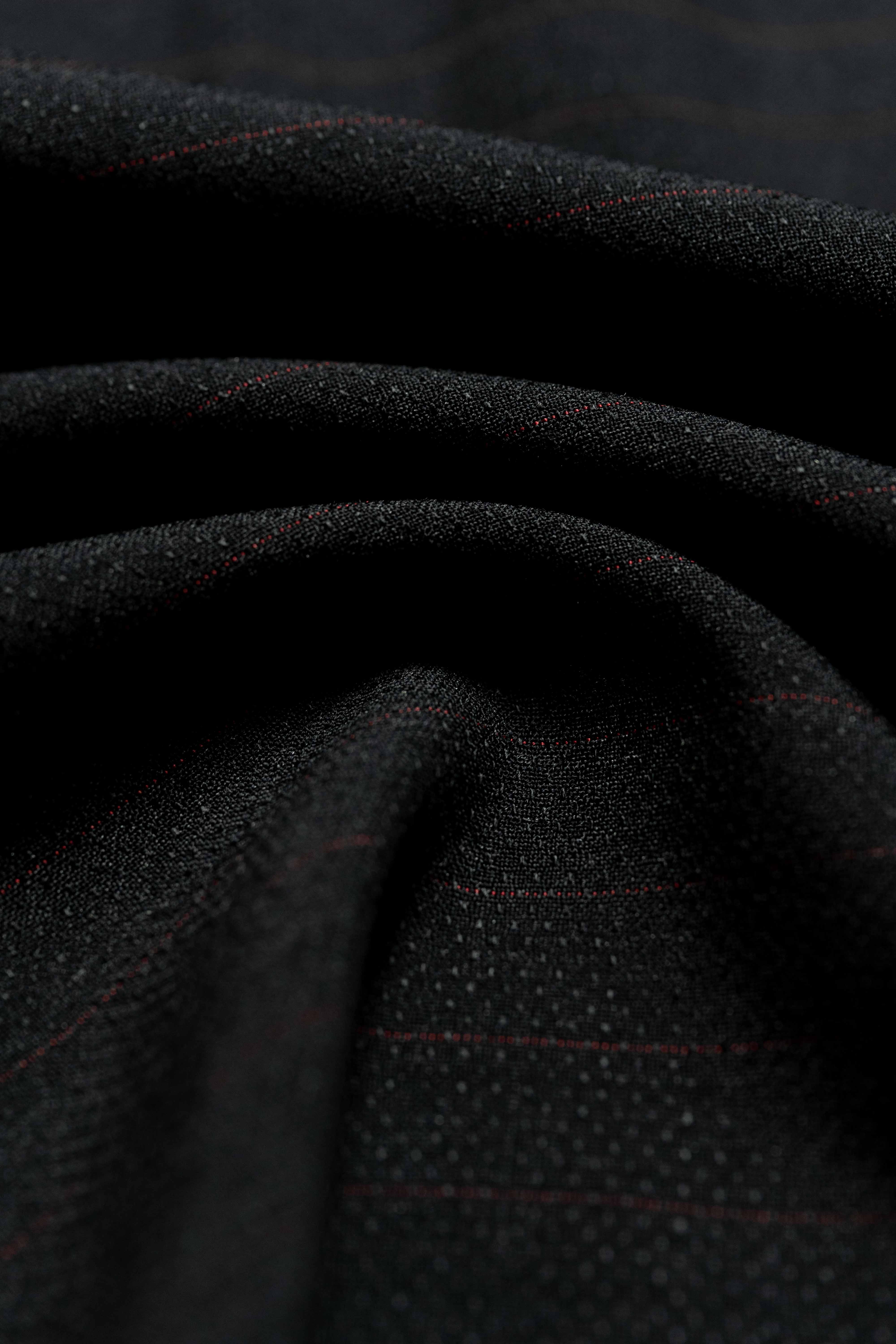 Loro Piana Black & Red Stripe Kid Mohair Suiting fabric close-up texture.