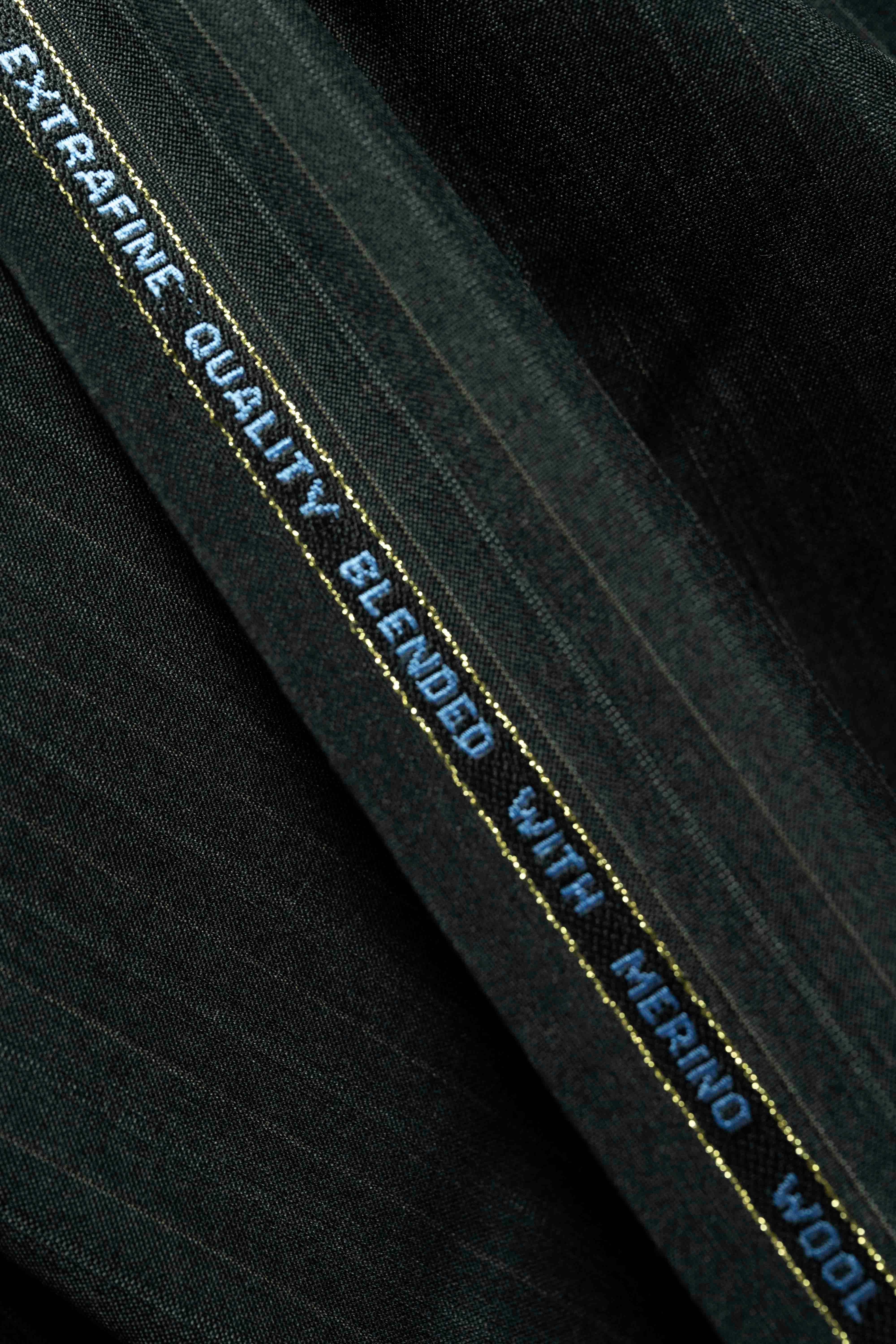 Lassitex Charcoal Stripe Merino Wool Suit Fabric (V23385) close-up showing quality blend detail in fabric.