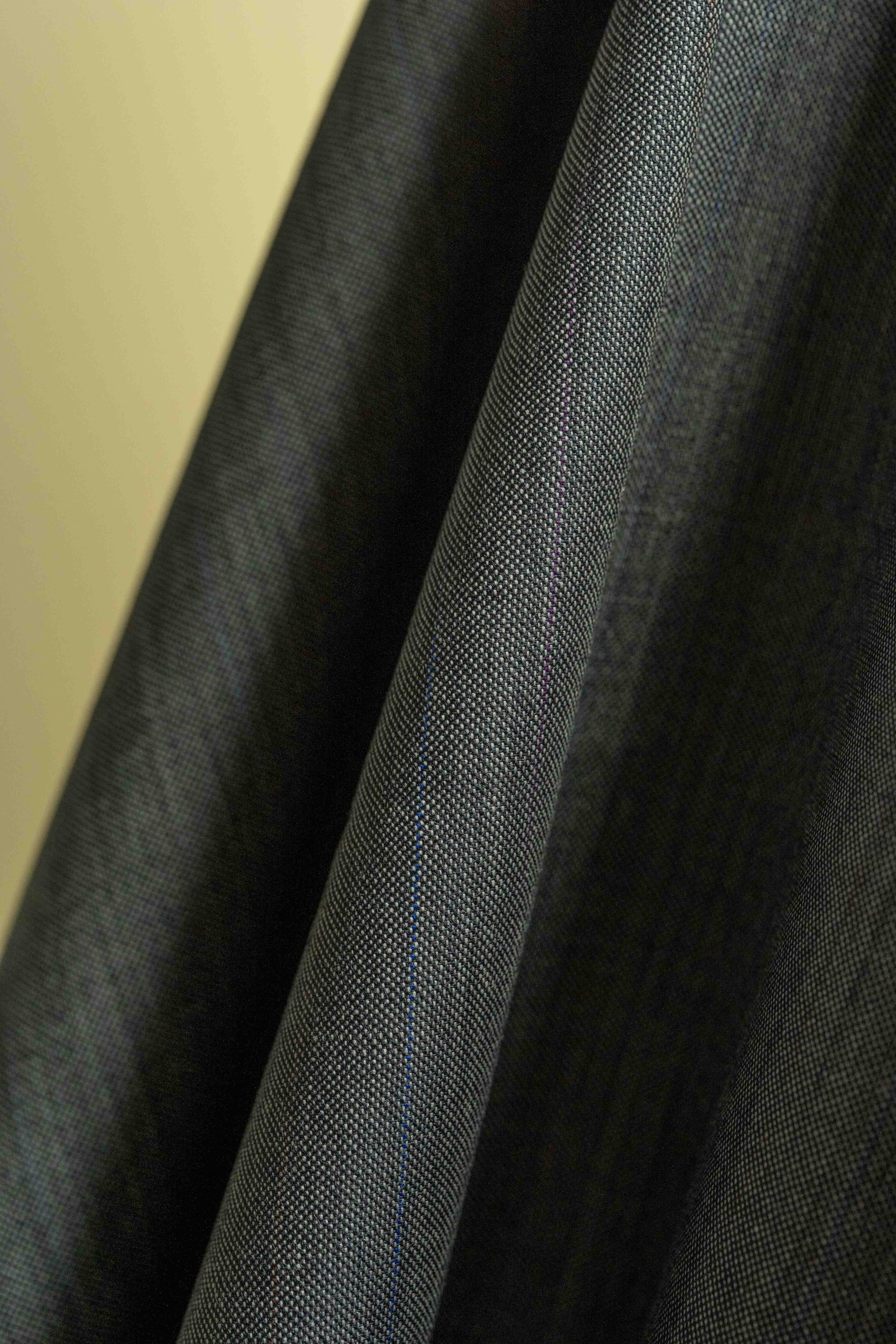 Scabal Grey Blue Stripe 100's Merino Suit Fabric V23397 close-up, showcasing its premium texture and quality.
