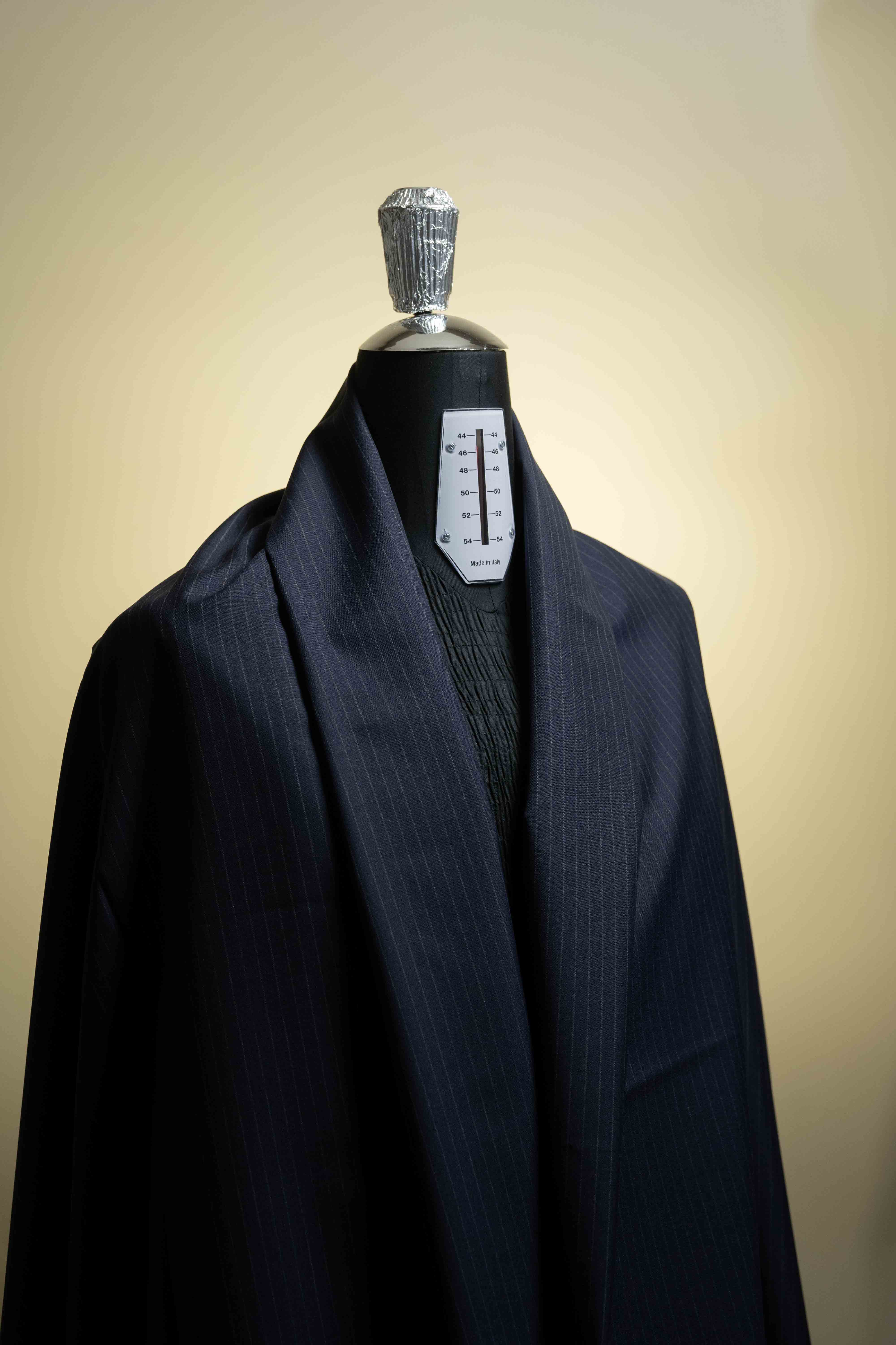 Navy Stripe 90's Wool & Terylene Suit Fabric (V23450) -4.9m