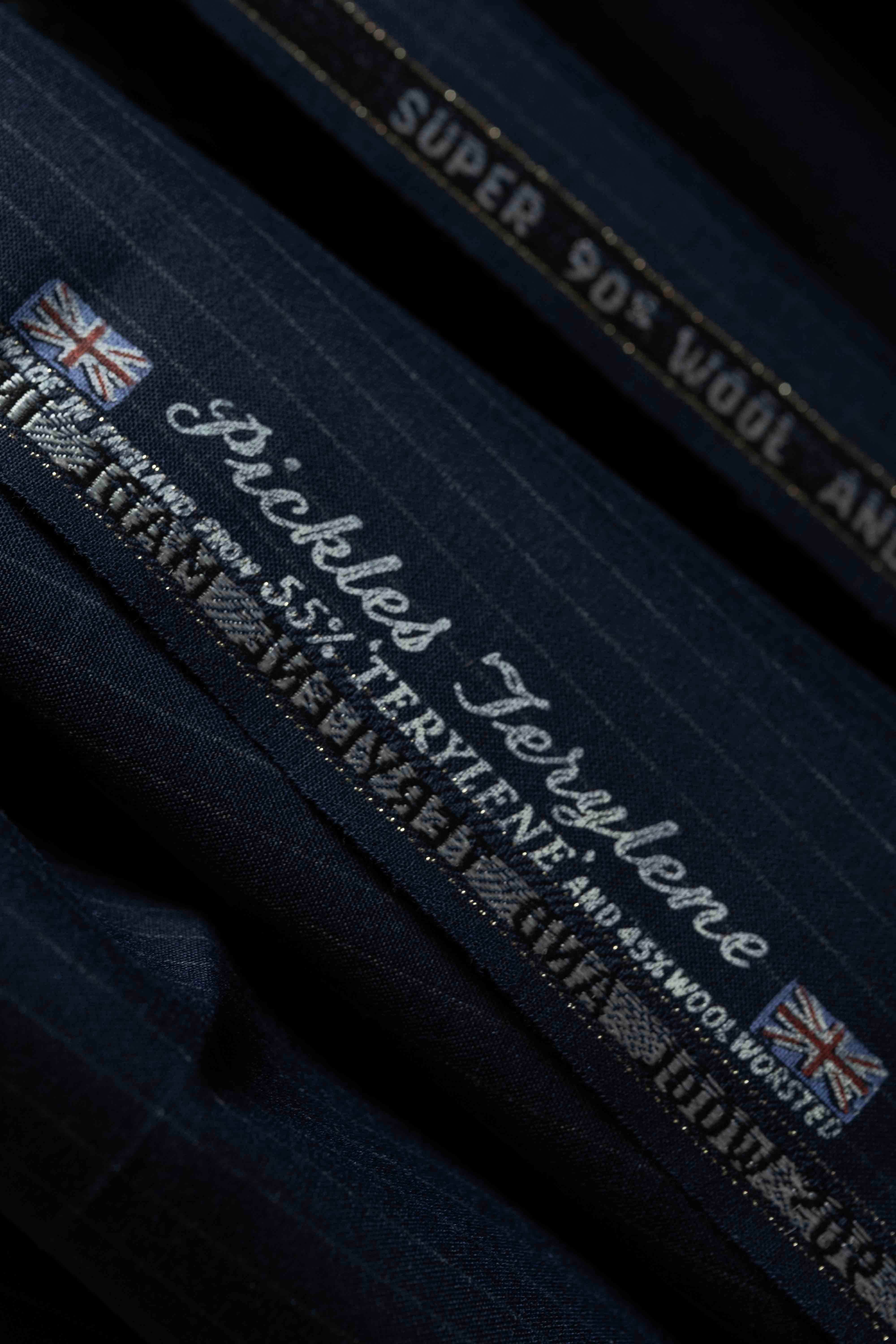 Navy Stripe 90's Wool & Terylene Suit Fabric (V23450) -4.9m