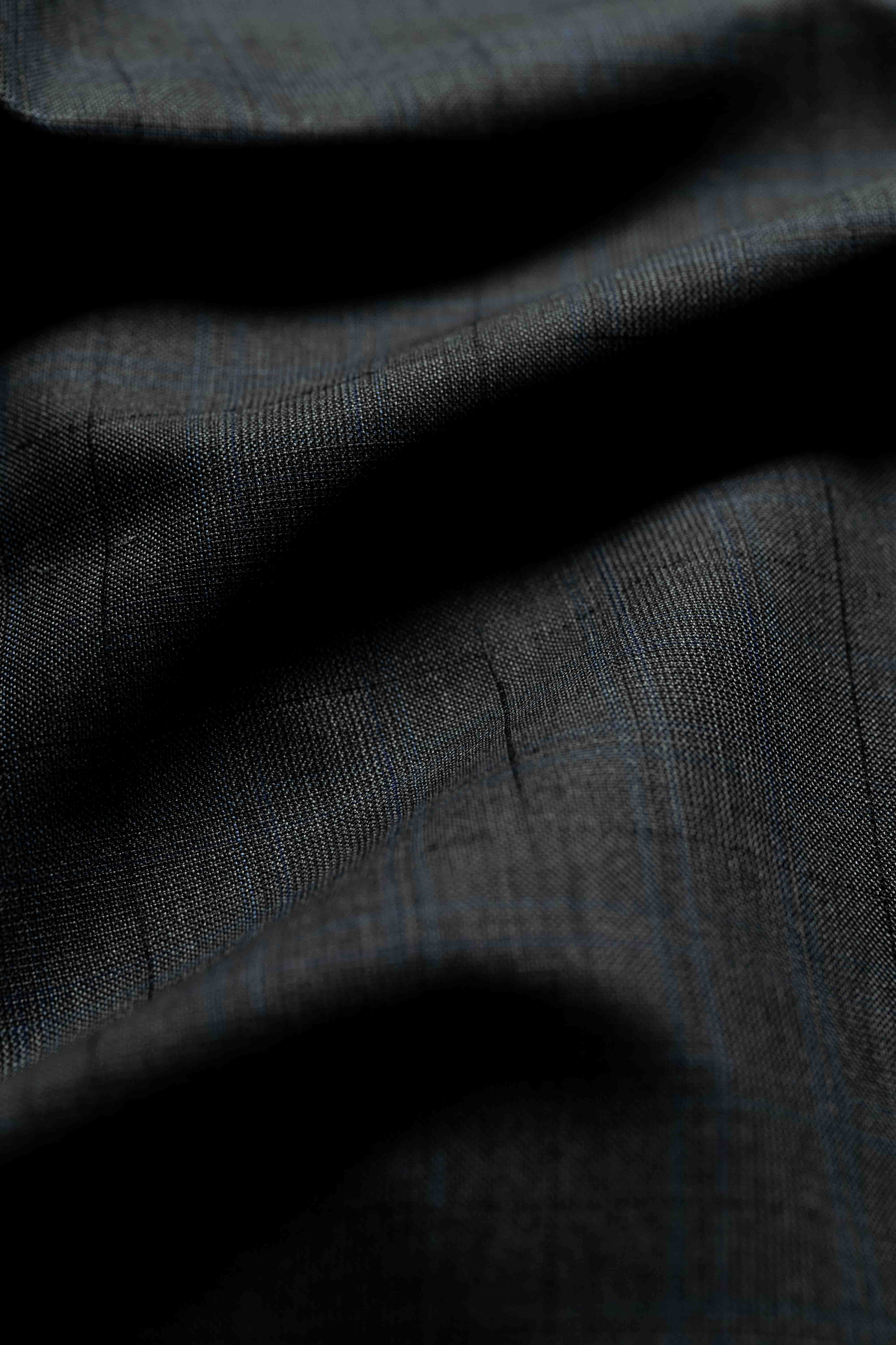 Loro Piana Charcoal Blue Check 130's Merino Wool Suit Fabric (GC39635)-1.9m