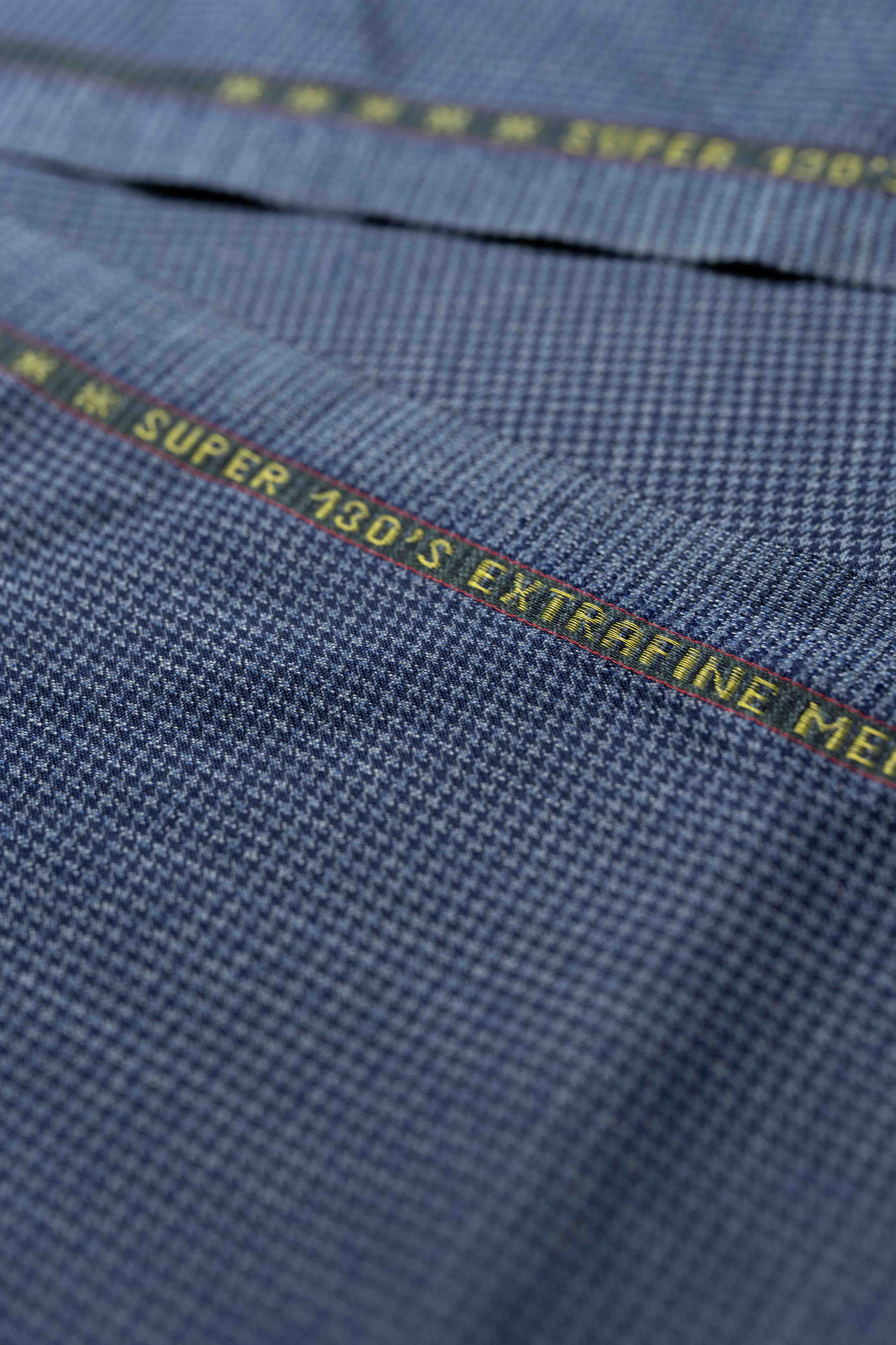 Loro Piana Blue Houndstooth 130's Merino Wool Suit Fabric (GC39636)-2m