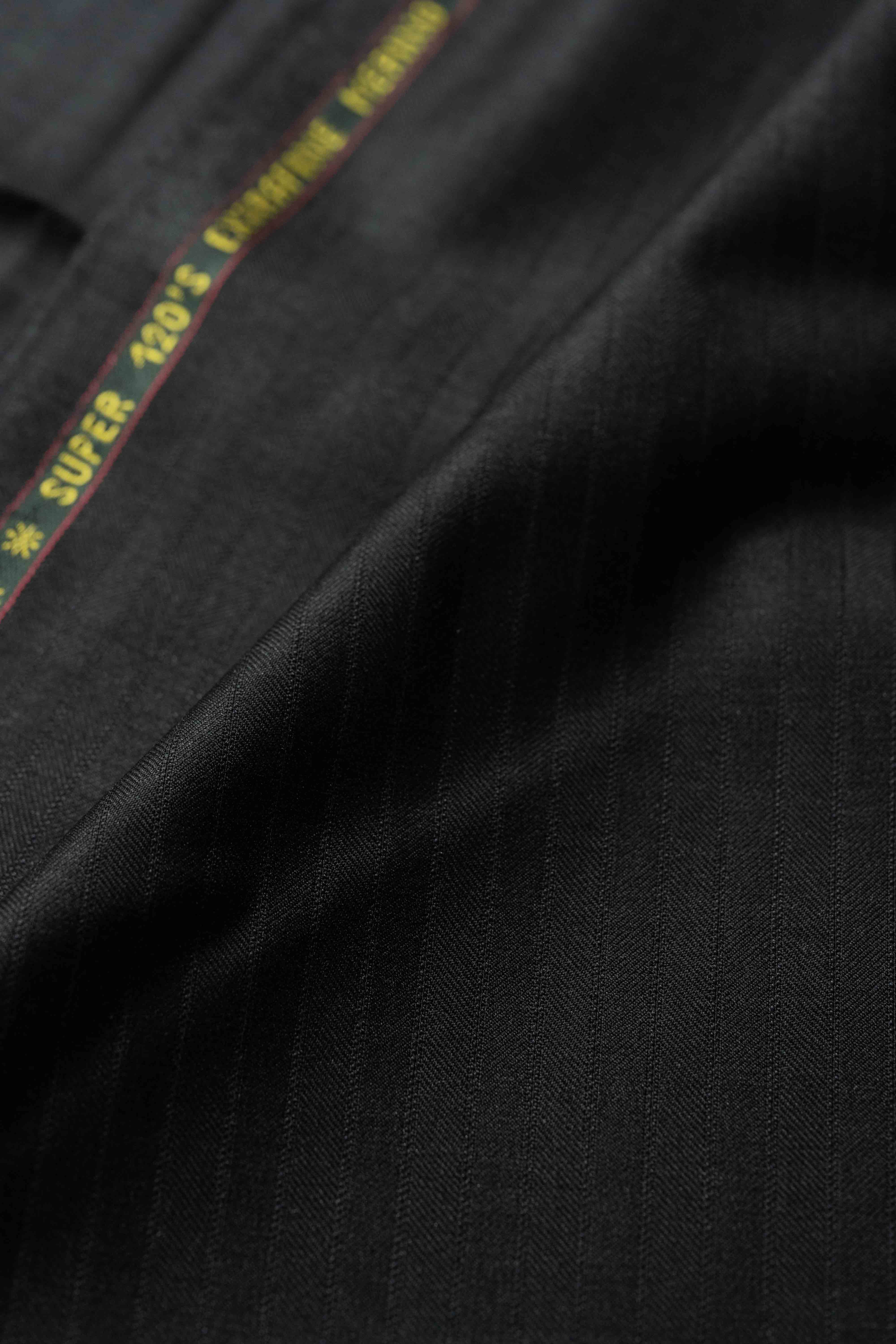 Loro Piana Black Herringbone 120's Merino Wool Suit Fabric (GC38766)-1.9m