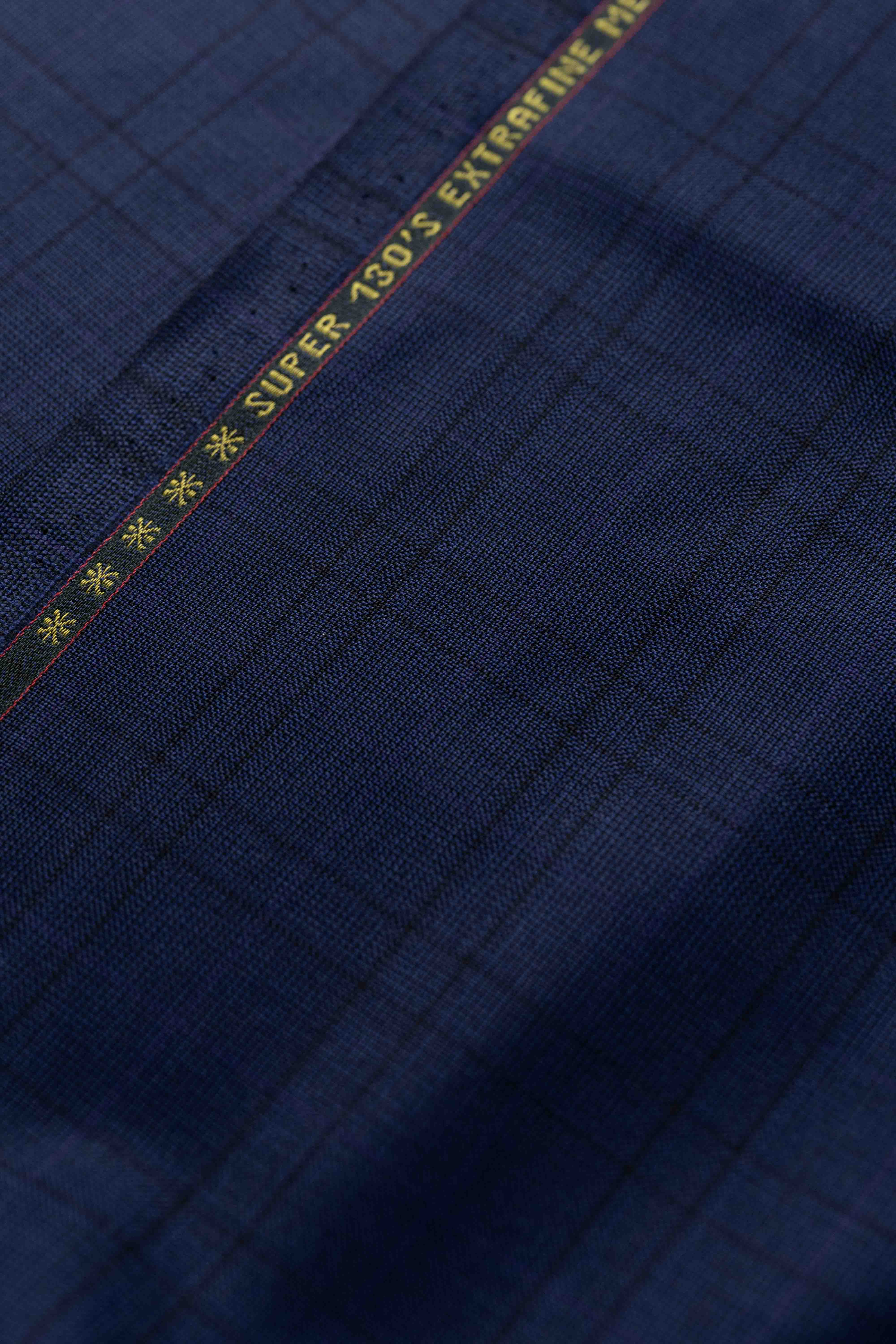 Loro Piana Blue Check 130's Merino Wool Suit Fabric (GC39633)-1.9m