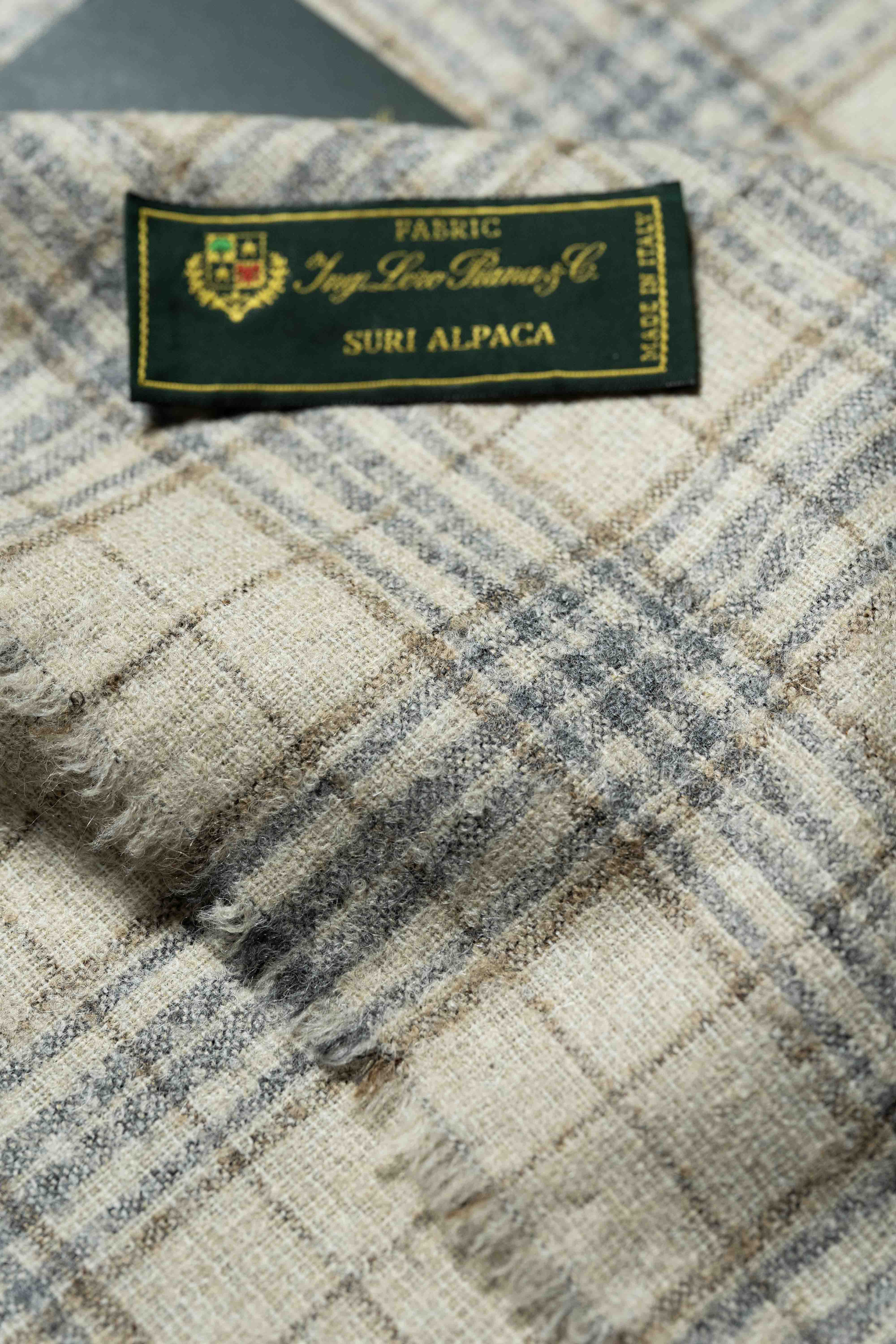 Loro Piana Beige Check Alpaca Wool Suit Fabric (N767050)-2.45m