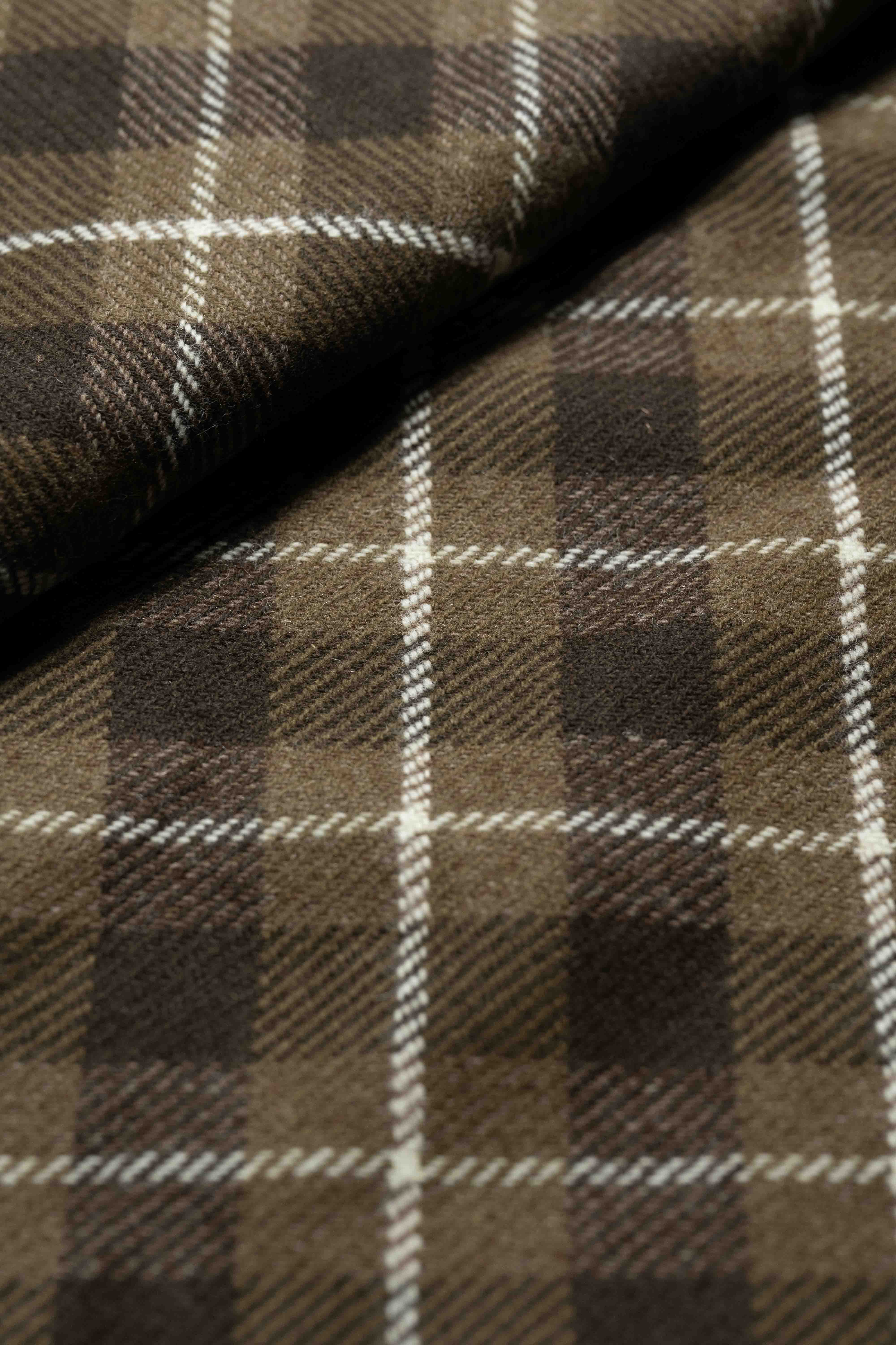 Lambswool Suit Fabric in Brown Check (SA-1112) showcasing a close-up of the plaid texture and pattern.