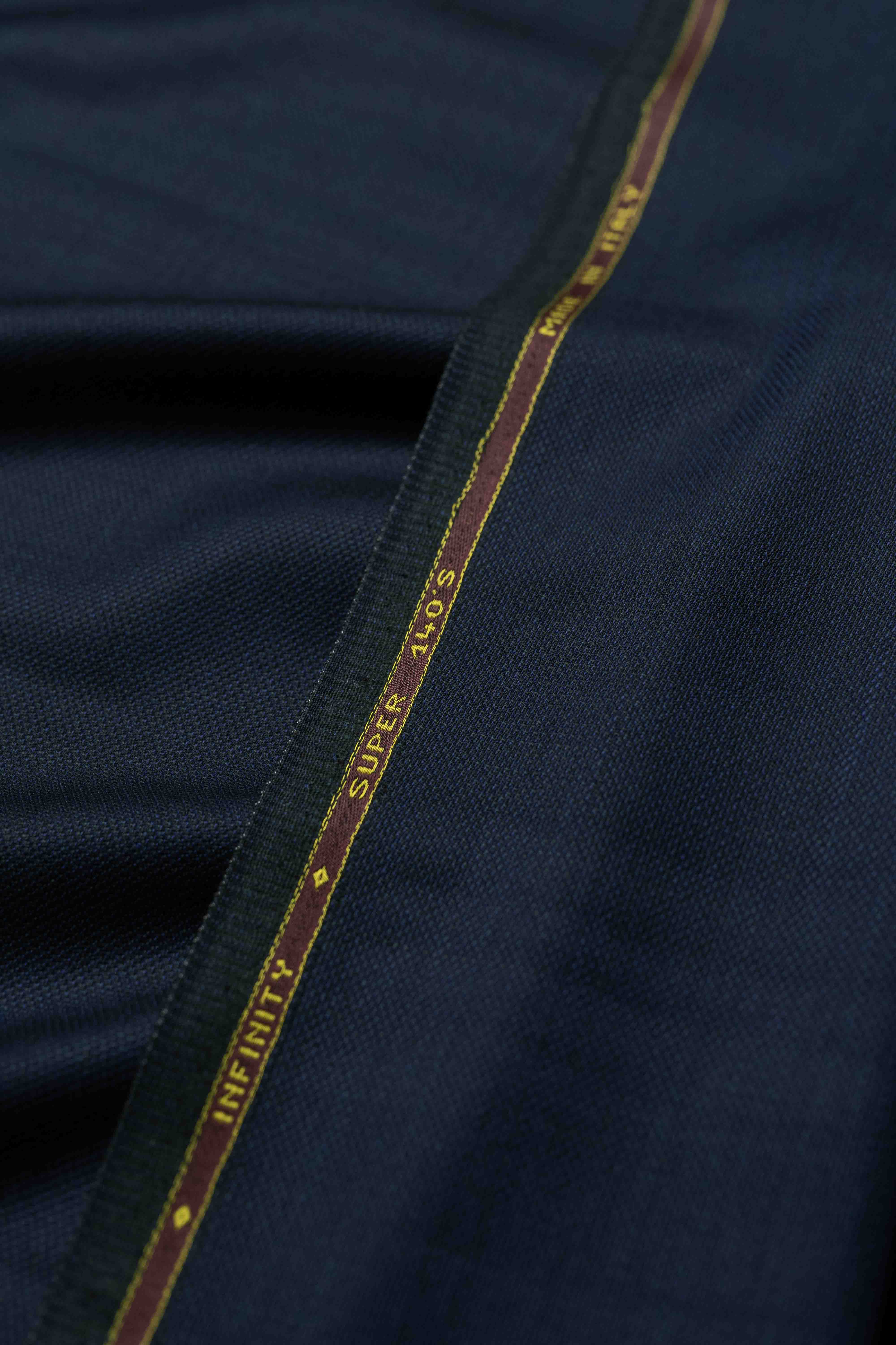 Carlo Barbera Navy Super 140's Suit Fabric displaying luxurious texture and quality design.