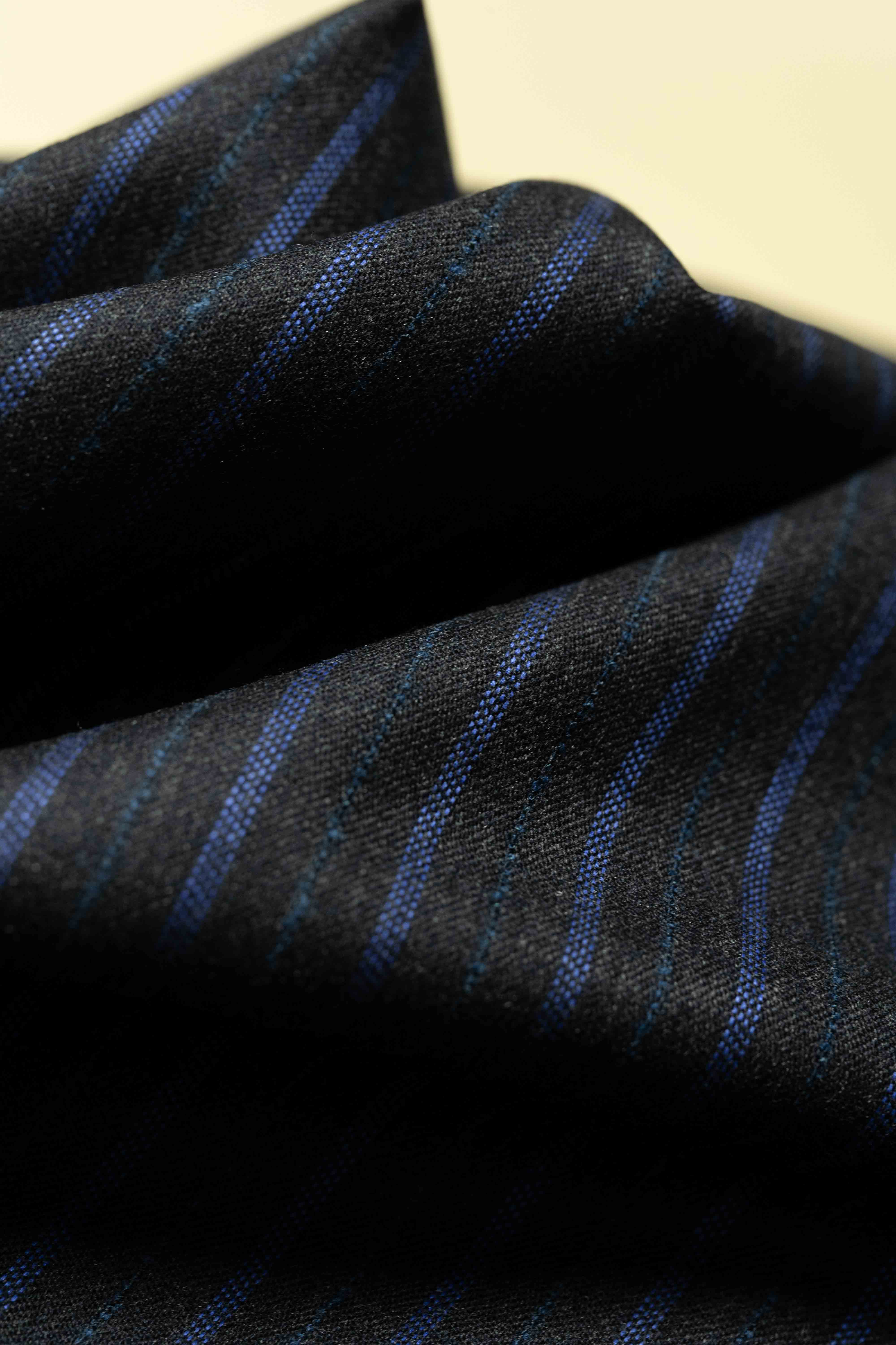 Men Suit fabric from Scabal in Blue&Green Stripe Wool
