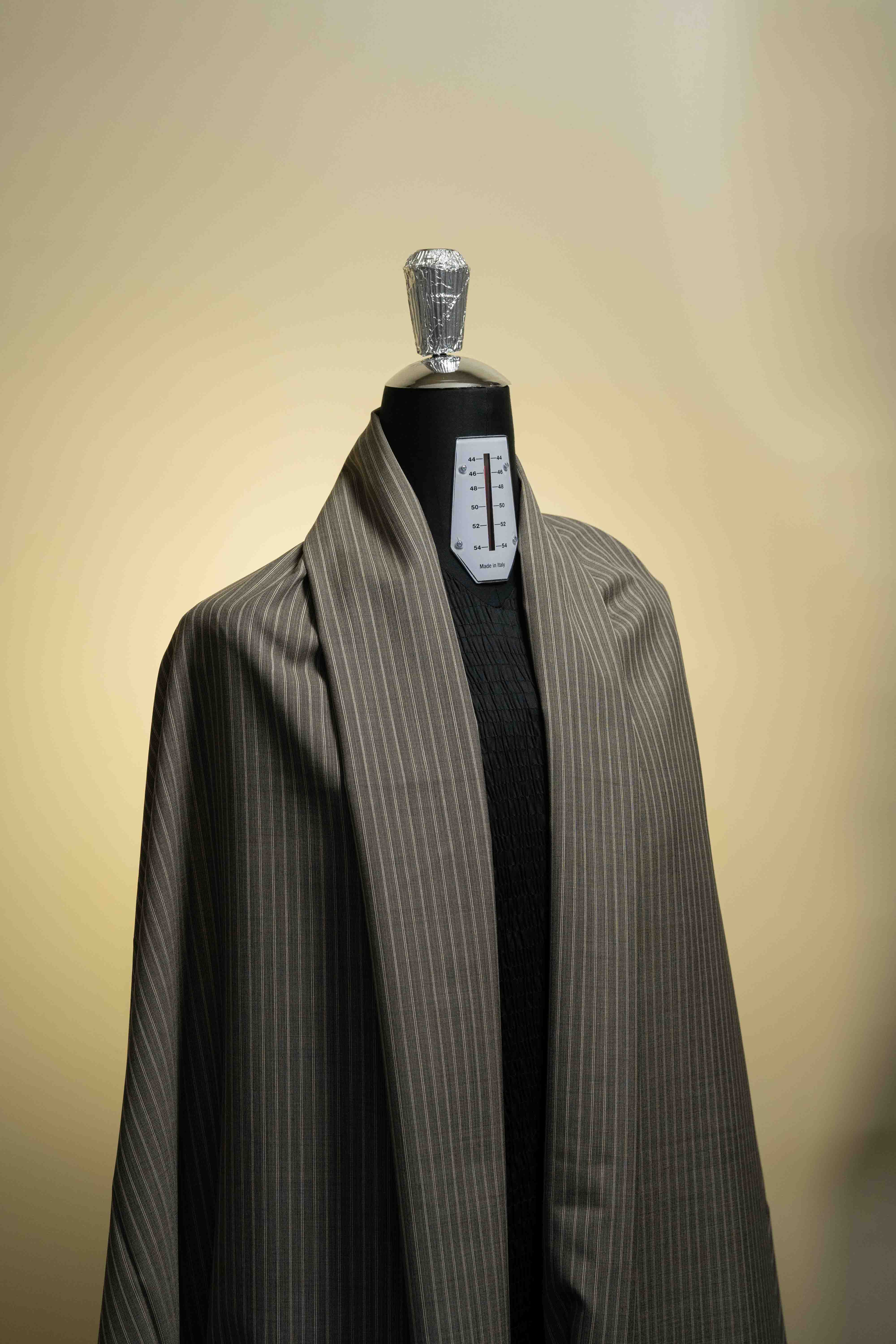 Men Suit fabric in Brown Stripe Wool