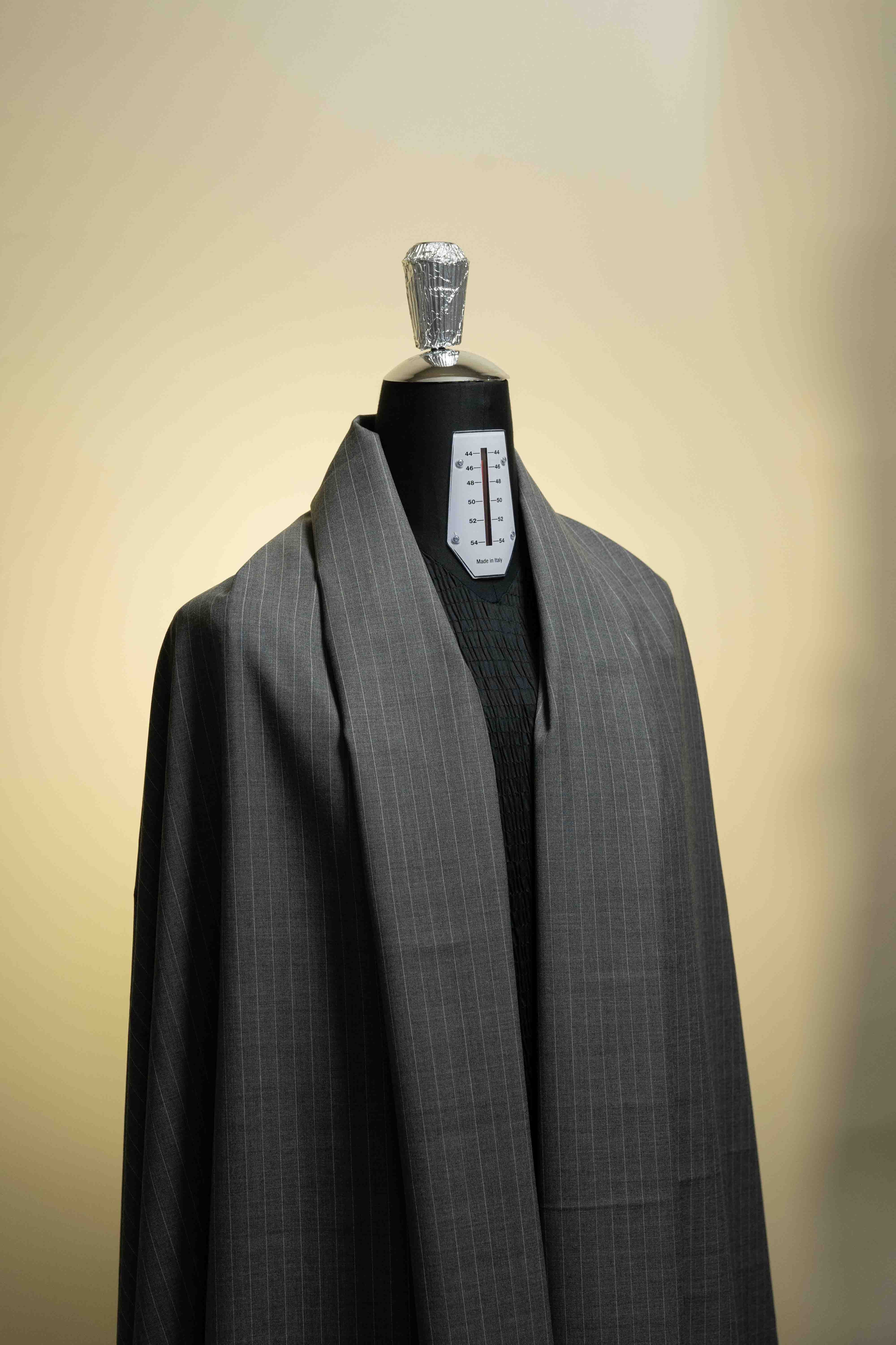 Men Suit fabric in Grey Stripe Terylere Wool