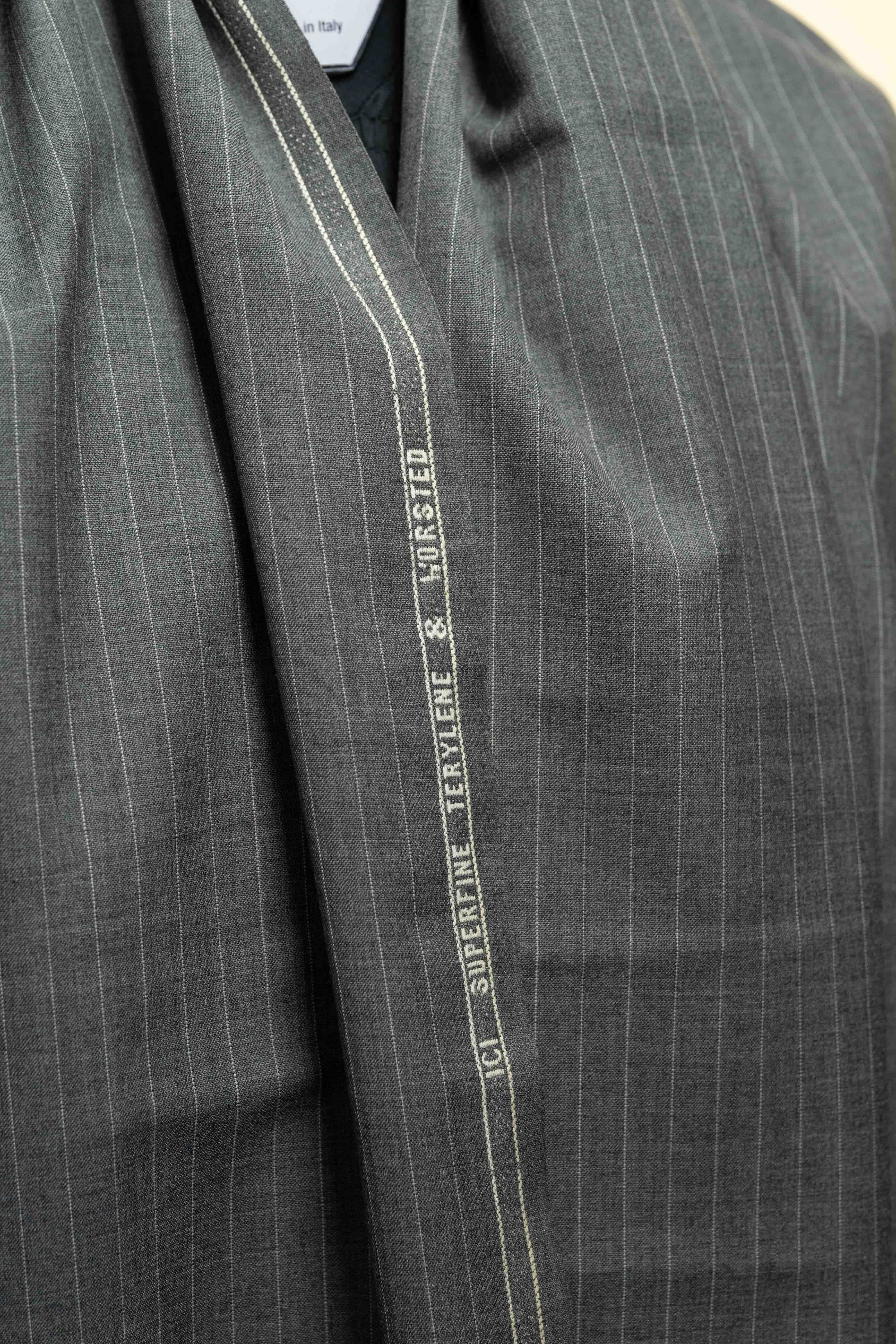 Men Suit fabric in Grey Stripe Terylere Wool
