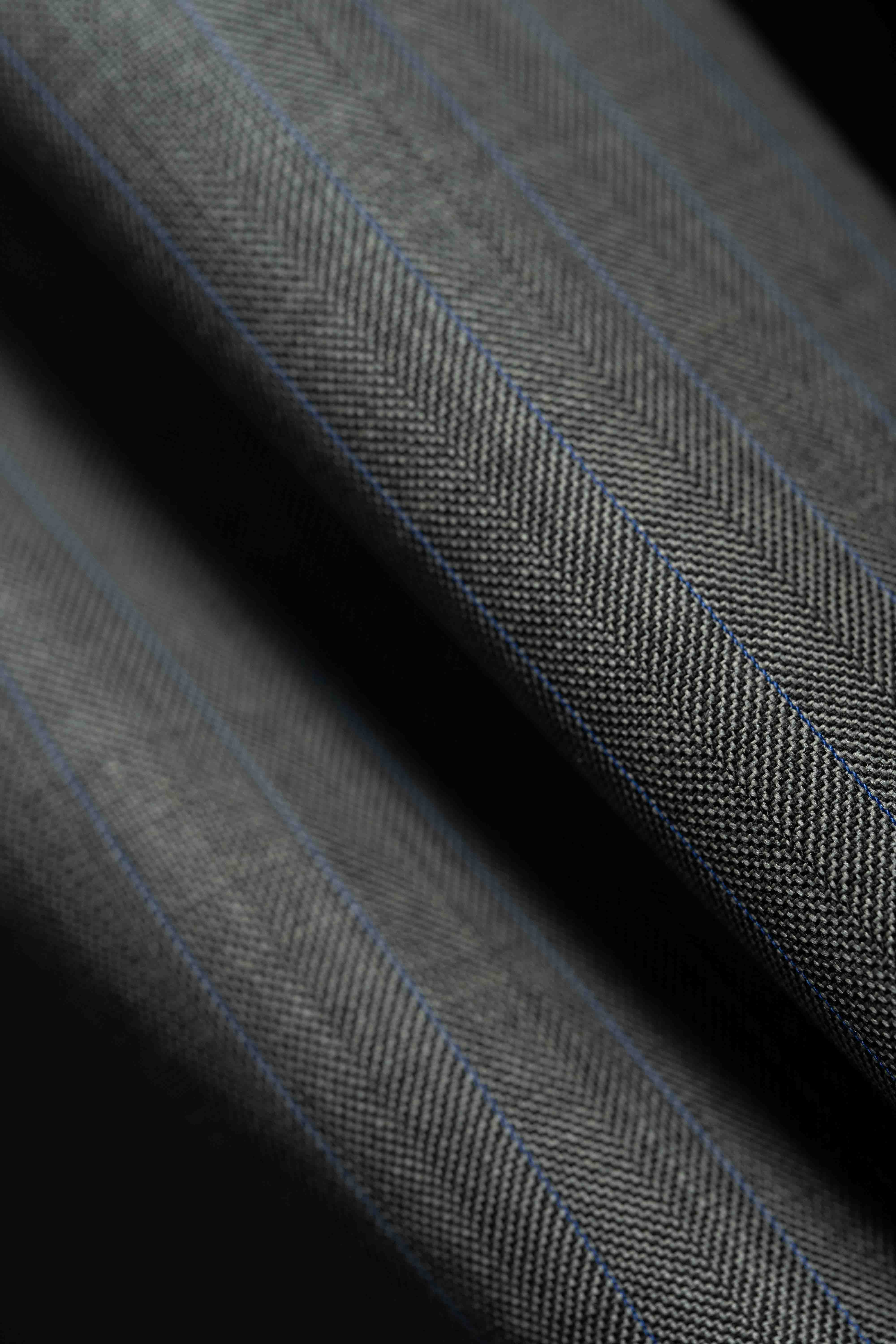 Men Suit fabric From UK Grey Herringbone Stripe Wool