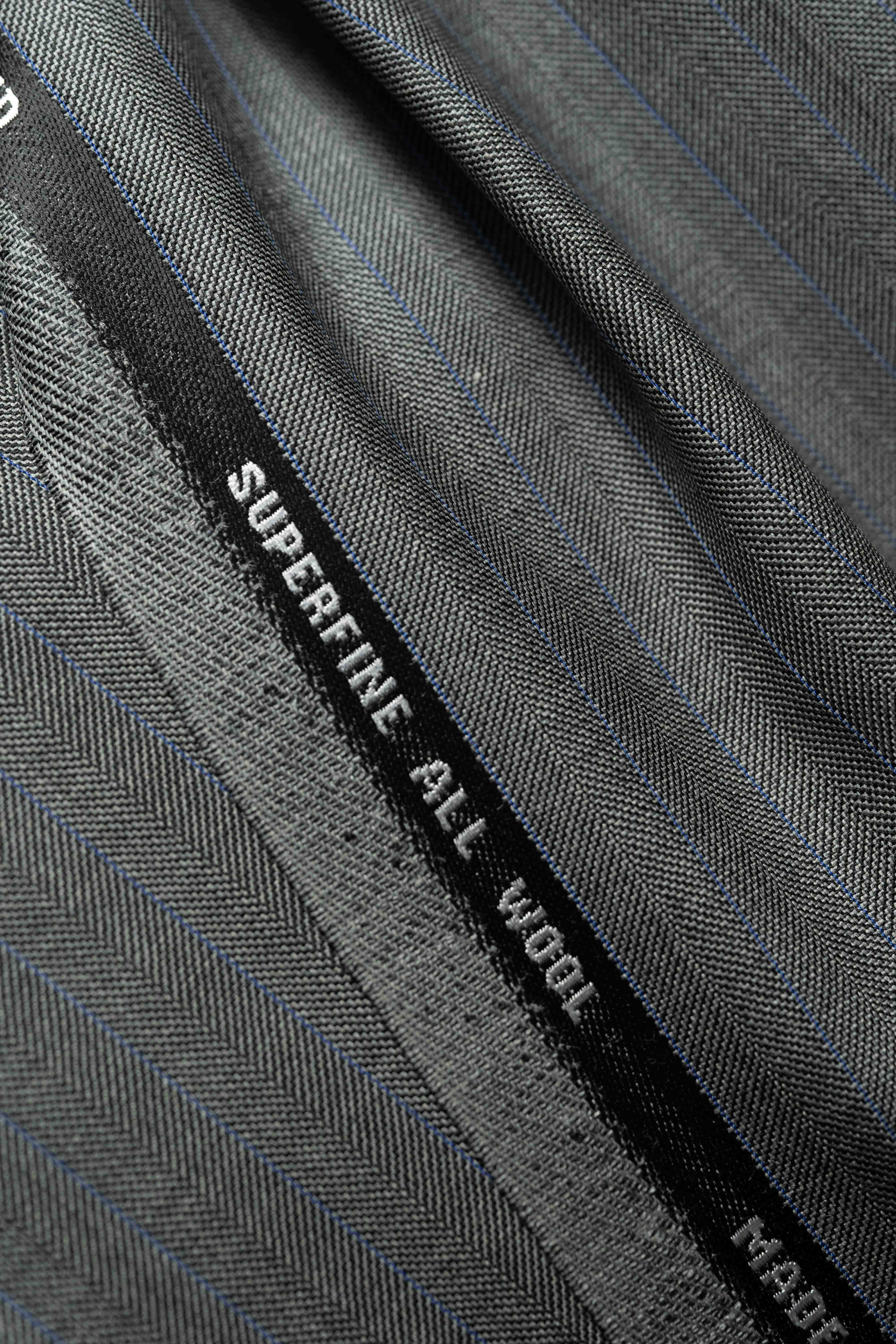 Men Suit fabric From UK Grey Herringbone Stripe Wool